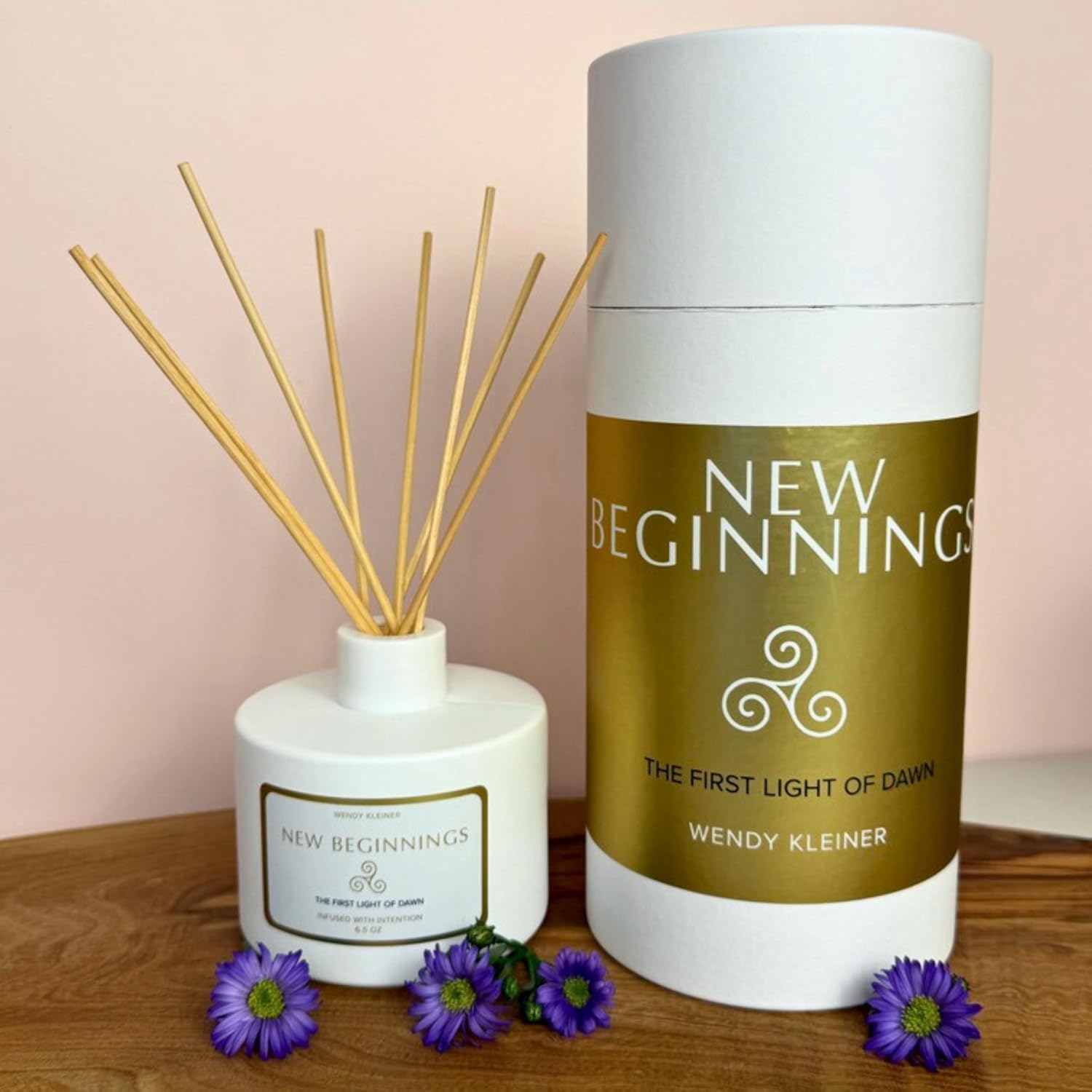 Soy Candle, Reed Diffuser, and Room Spray Set, Aromatherapy, Cylindrical, 6.5 Fl Oz, Phthalate-Free (New Beginning Intention Diffuser)