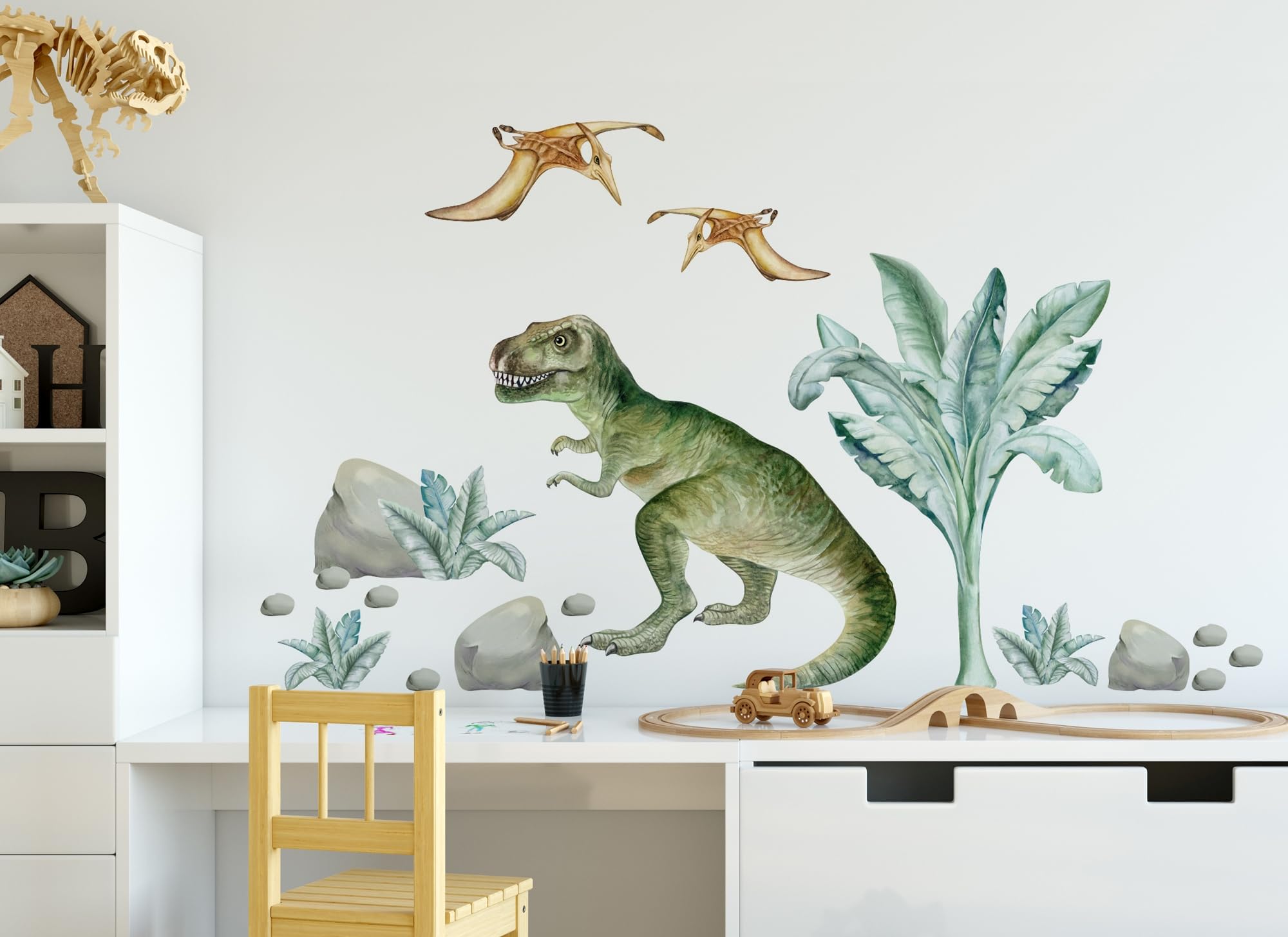 Naklejka na ścianę dinozaury I obraz na ścianę I T-rex chłopiec pokój dziecięcy dziewczynka naklejka Osomhome os3269 (180 x 120 cm)