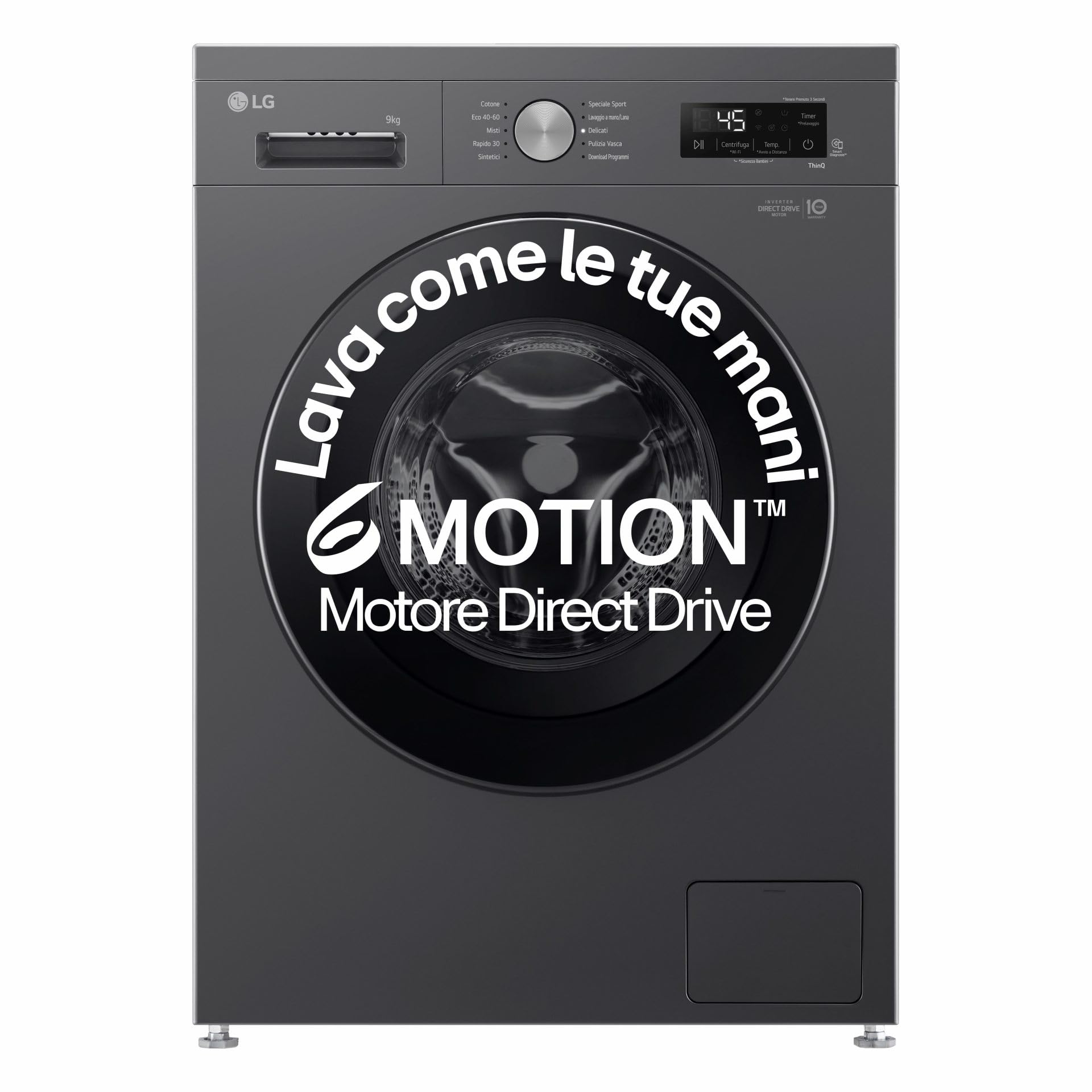 LG F4NX1009NMB - Lavadora de 9 kg de carga frontal serie X1, clase A, 1400 rpm, Wi-Fi, 6 Motion Direct Drive, lavado a vapor Allergy Care, libre instalación, Middle Black