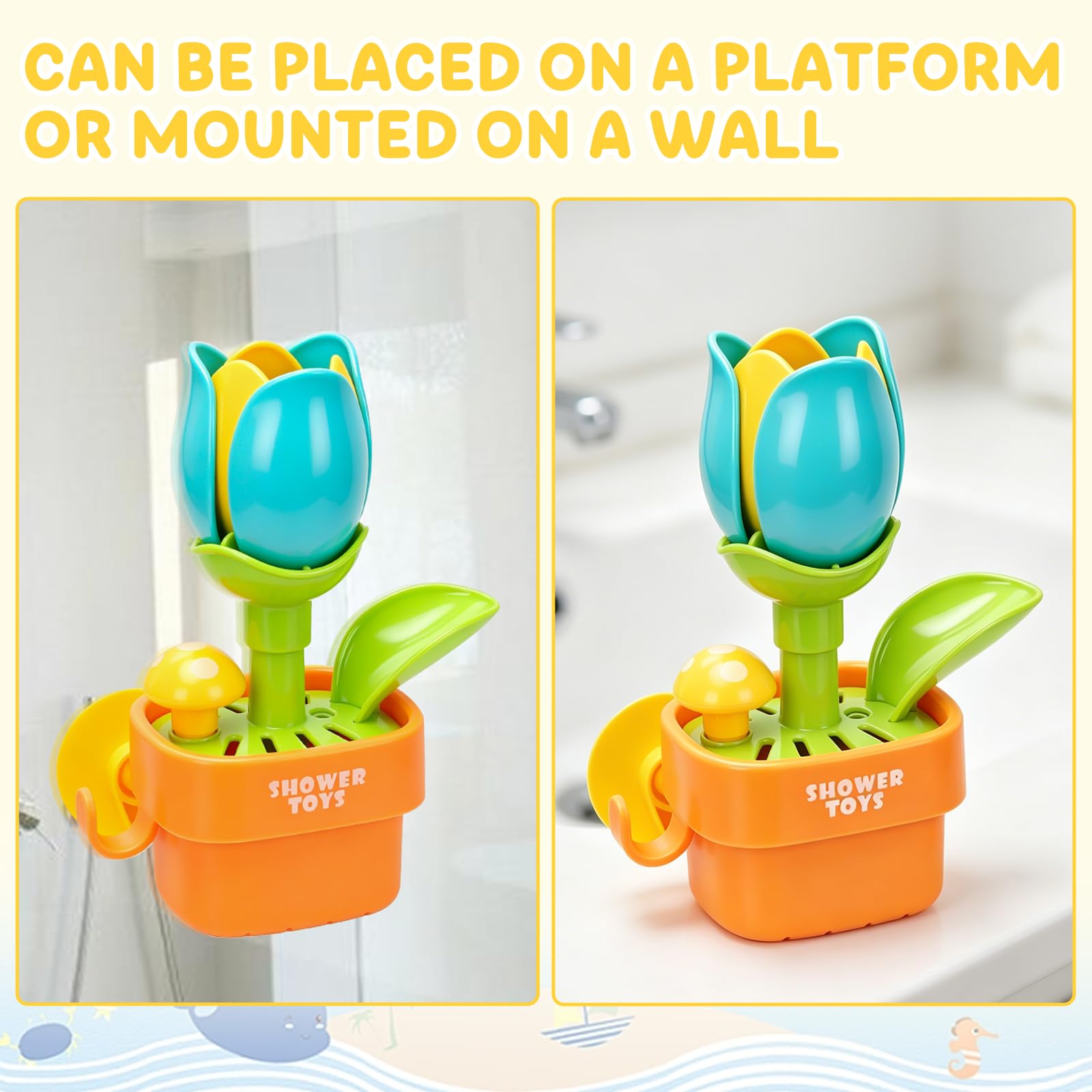 Bath Toys for Kids Baby Waterwheel Bathtub Toy , Toddler Interactive Bath Toys with Strong Suction Cup, Attach to Any Tub or Shower Fun for Bath Time - Great for Boys, Girls (Watering Mushrooms) — view 6