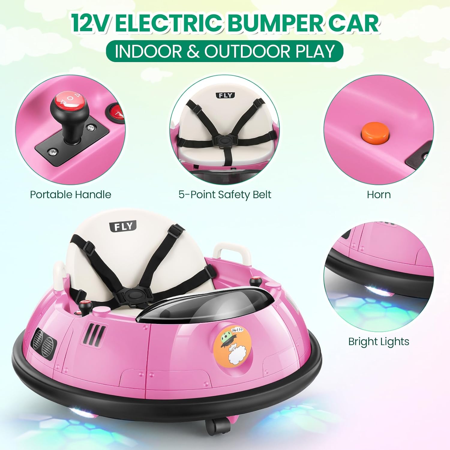 Hikole Kids Bumper Car with Remote Control, Electric Ride On Bumper Car for Toddler Ages 1.5-5 Years Old, Flashing LED Light, 360 Degree Spin, Safety Belt, Gift for Boys Girls, Pink