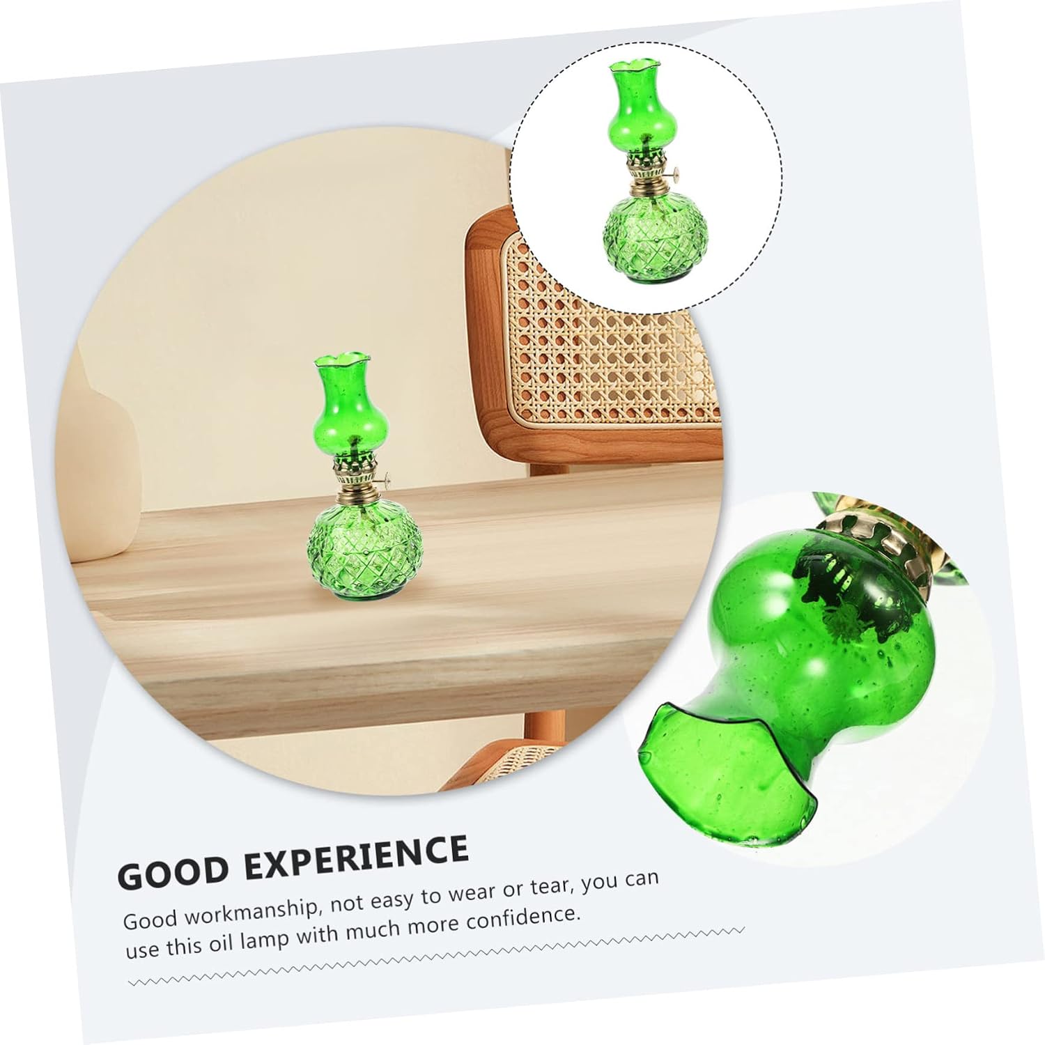 Ciieeo Vintage Glass Oil Lamp with Windproof Lampshade Portable Kerosene Lantern for Indoor and Outdoor Use Retro Decorative Table Lamp with Construction for Home and Camping Enthusiasts