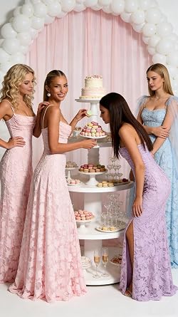 Floral Lace Bridesmaid Dresses for Women Spaghetti Straps Prom Gown Spring Cowl Neck Long Simple Wedding Dress