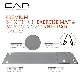 CAP Barbell Yoga Mat 1/2 Thick with Carrying Strap & Knee Pad - High Density Exercise Mat for Yoga, Pilates, Stretching, Floor & Fitness Workouts - 71\'\'x24\'\'x1/2 | Gray