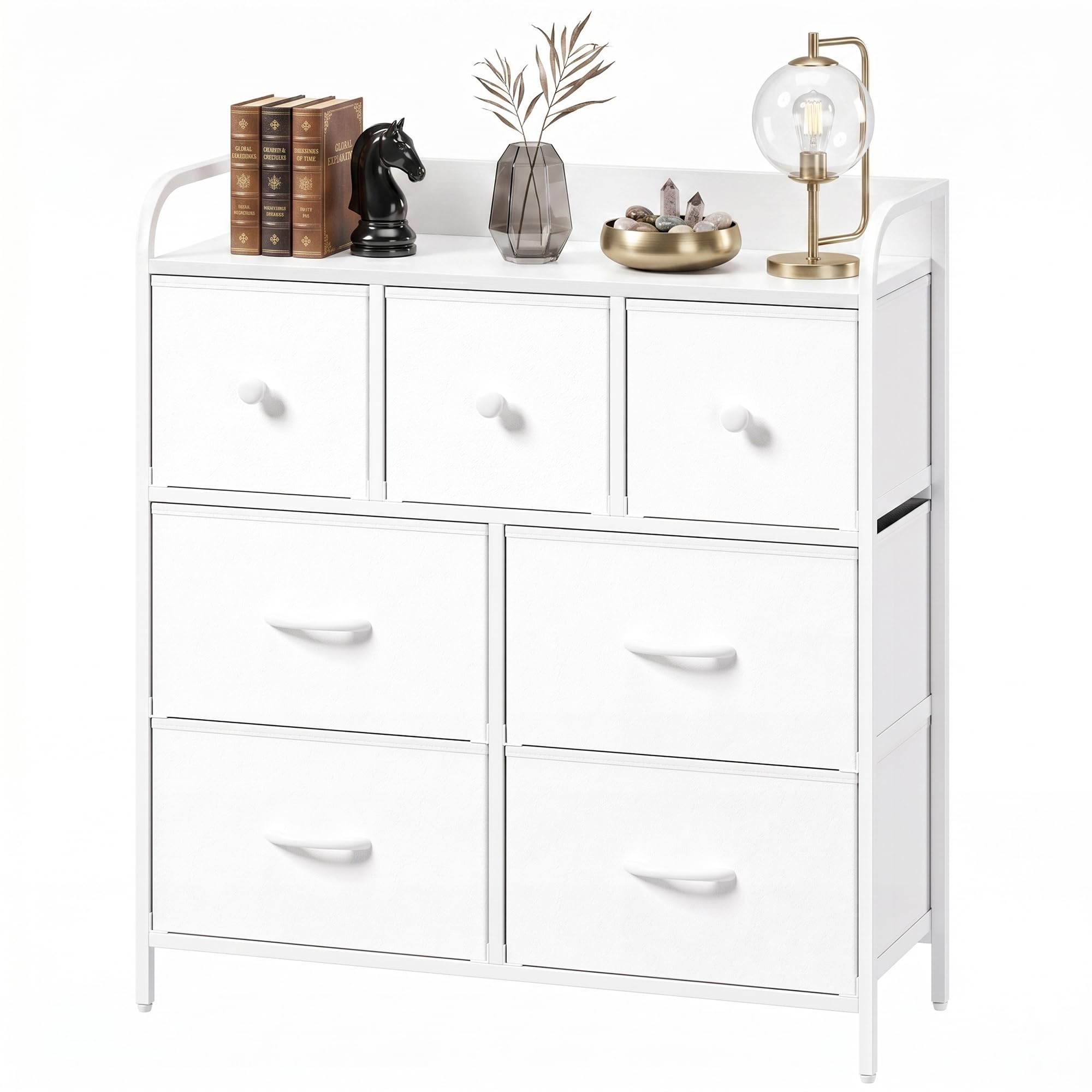 Nicehill Chest of Drawers with 7 Drawers, Wood Top and Sturdy Storage Frame, Chest of Drawers for Bedroom Storage, Kids room, Living room, Closet, White