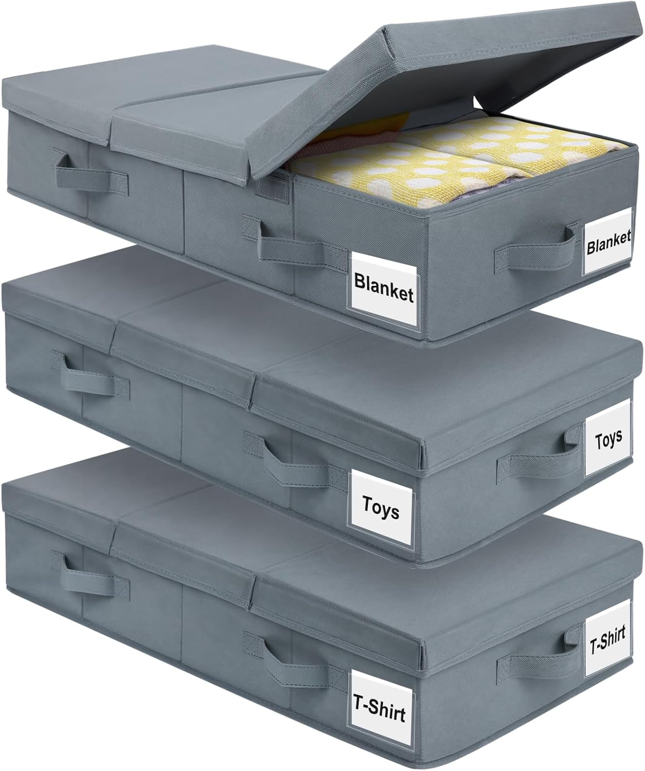 Under Bed Storage Bins with Lids, 3 Pack Stackable Foldable