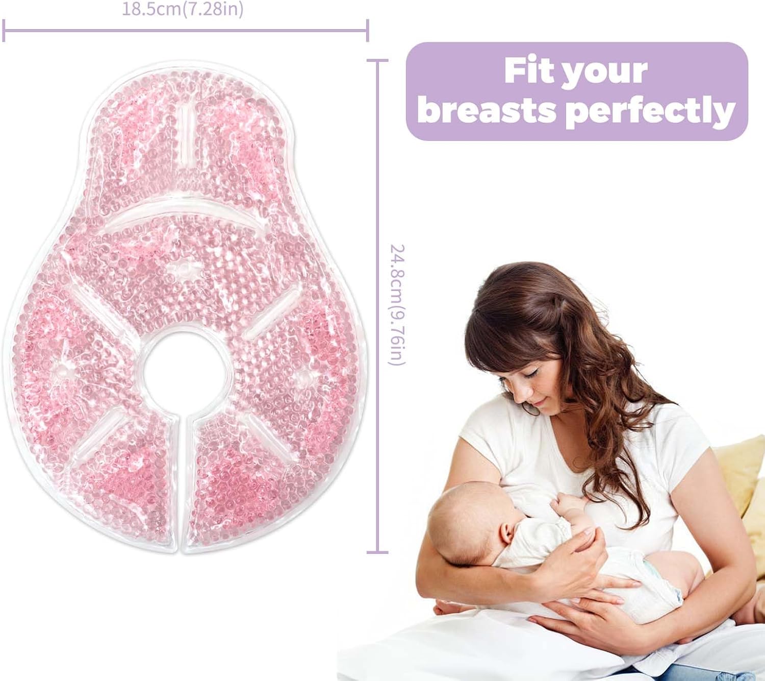 Breast Therapy Ice Packs, Hot and Cold Breast Pads, Breastfeeding Essentials Large Gel Bead Packs for Moms, 2 Pack (Pink, L) - Image 3