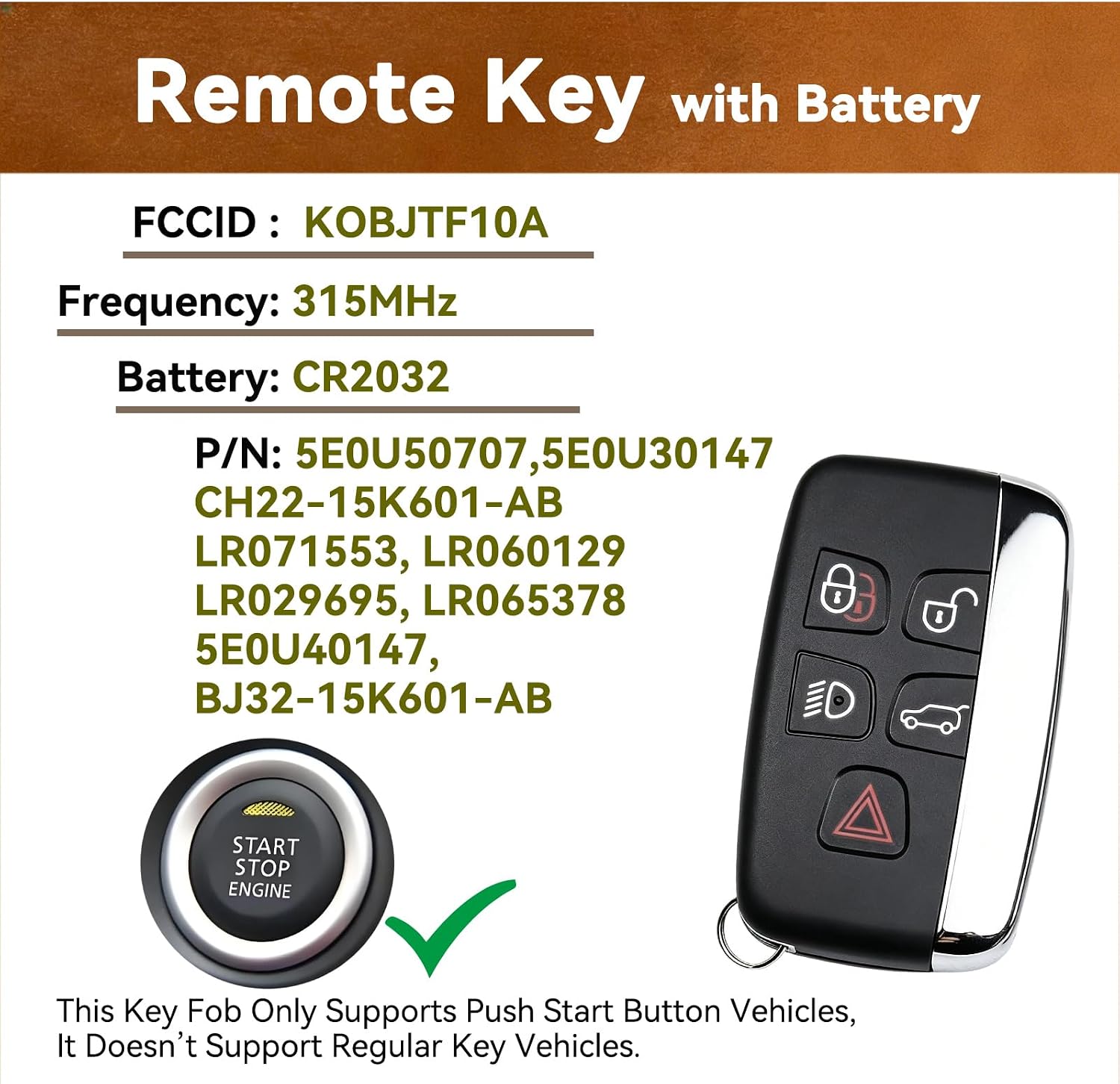 Key Fob Remote 315MHz for Land Rover Jaguar 2011-2019 KOBJTF10A image 3