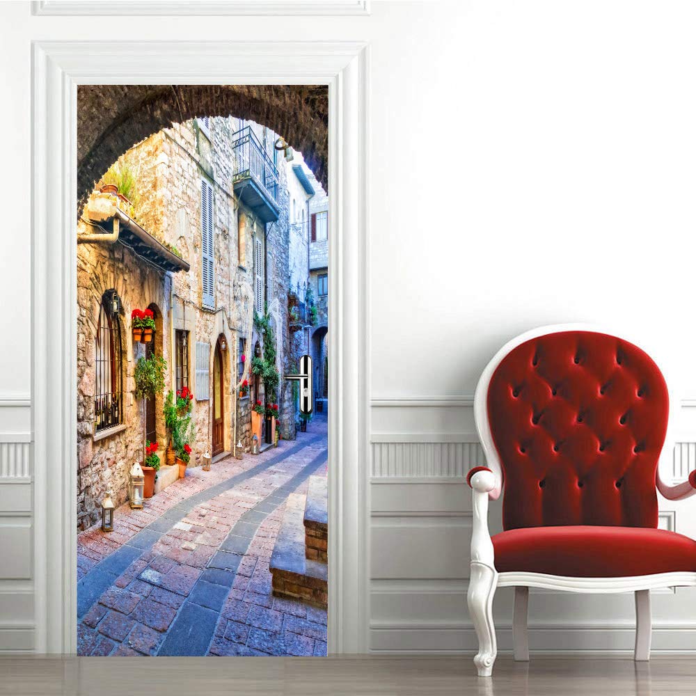 Sticker porte trompe l'oeil 3D arches - Papier peint auto-adhésif 63x205 cm pour décoration intérieure
