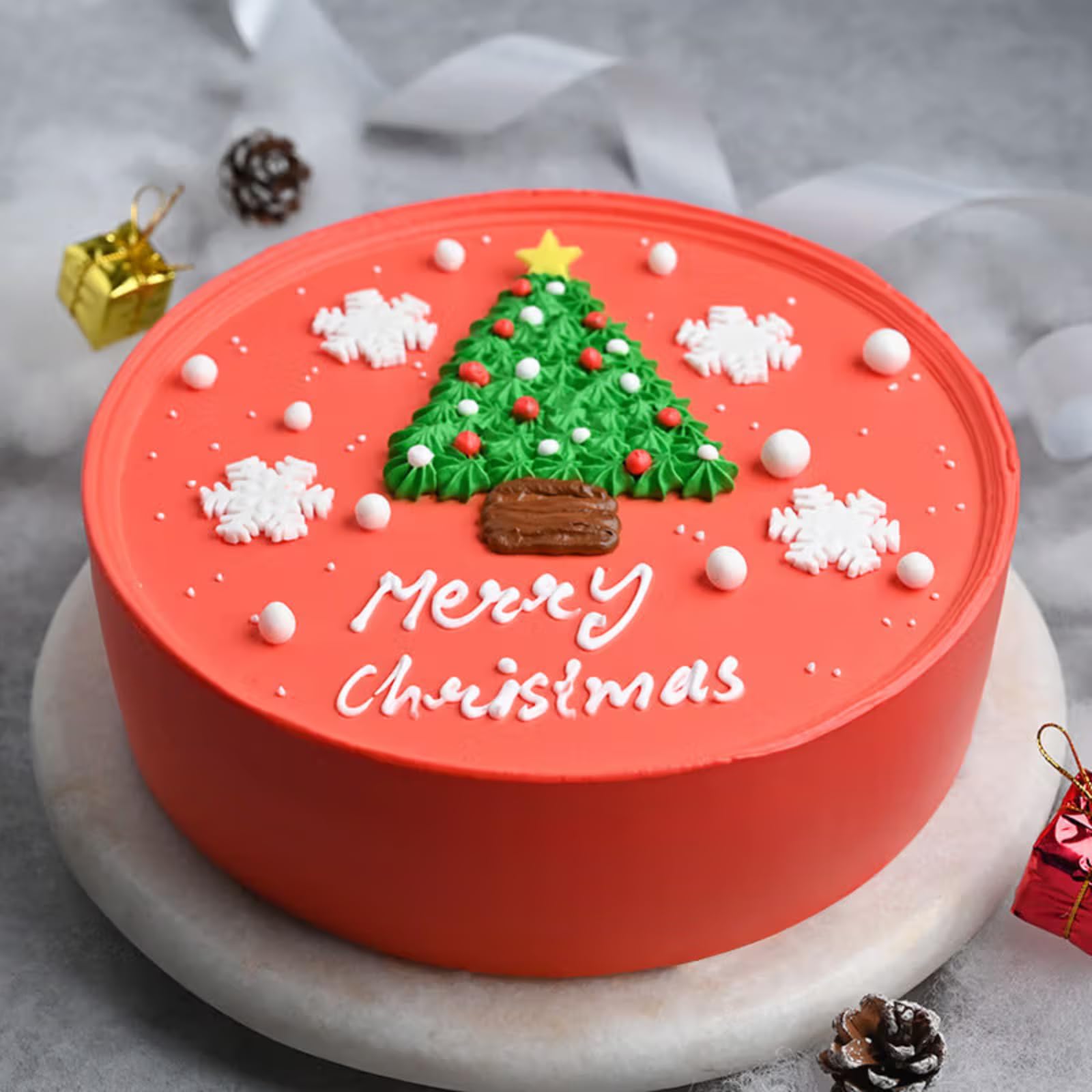 FlowerAura Christmas Special Fresh Yummy Xmas Tree Theme Strawberry Cake | Christmas Celebration Cake | Christmas Gift For Friends, Family, Colleagues (Same Day Delivery) (1Kg)-image-24