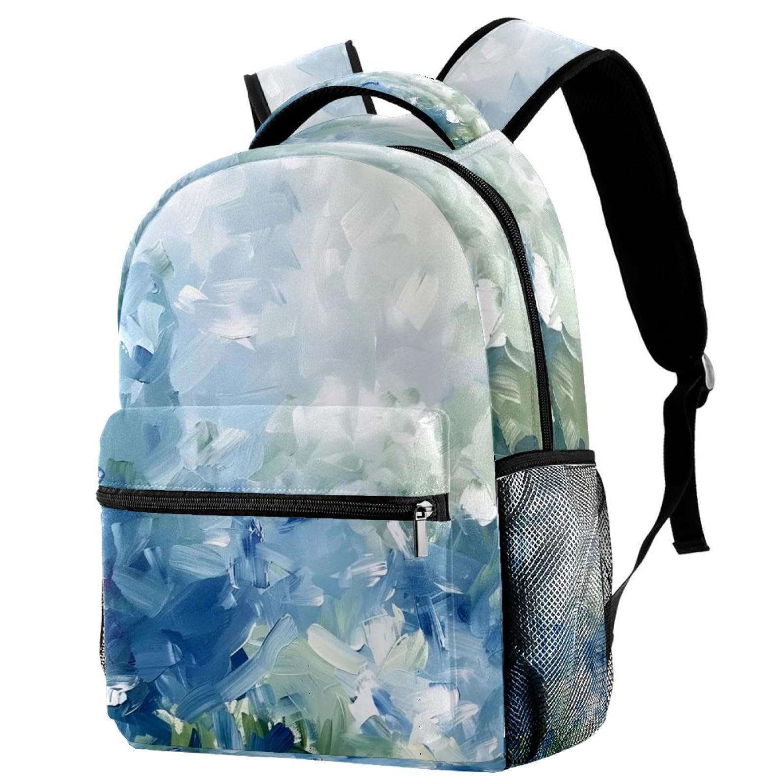 Sac à dos bleu vert abstrait d'école décontracté et léger avec compartiment principal - 7