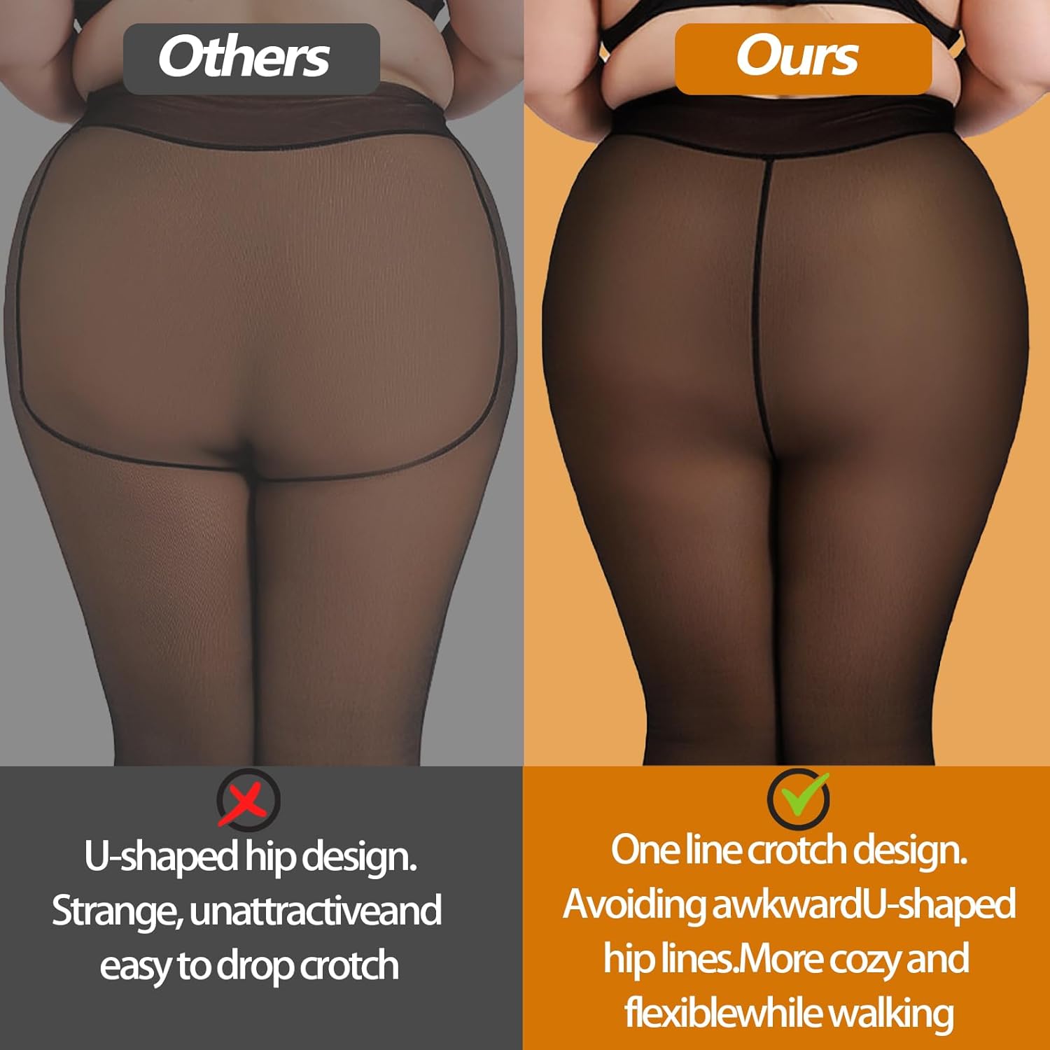 2 Pairs Plus Size Fleece Lined Tights Womens- Winter Warm Fake Translucent Thermal Pantyhose leggings - Image 2