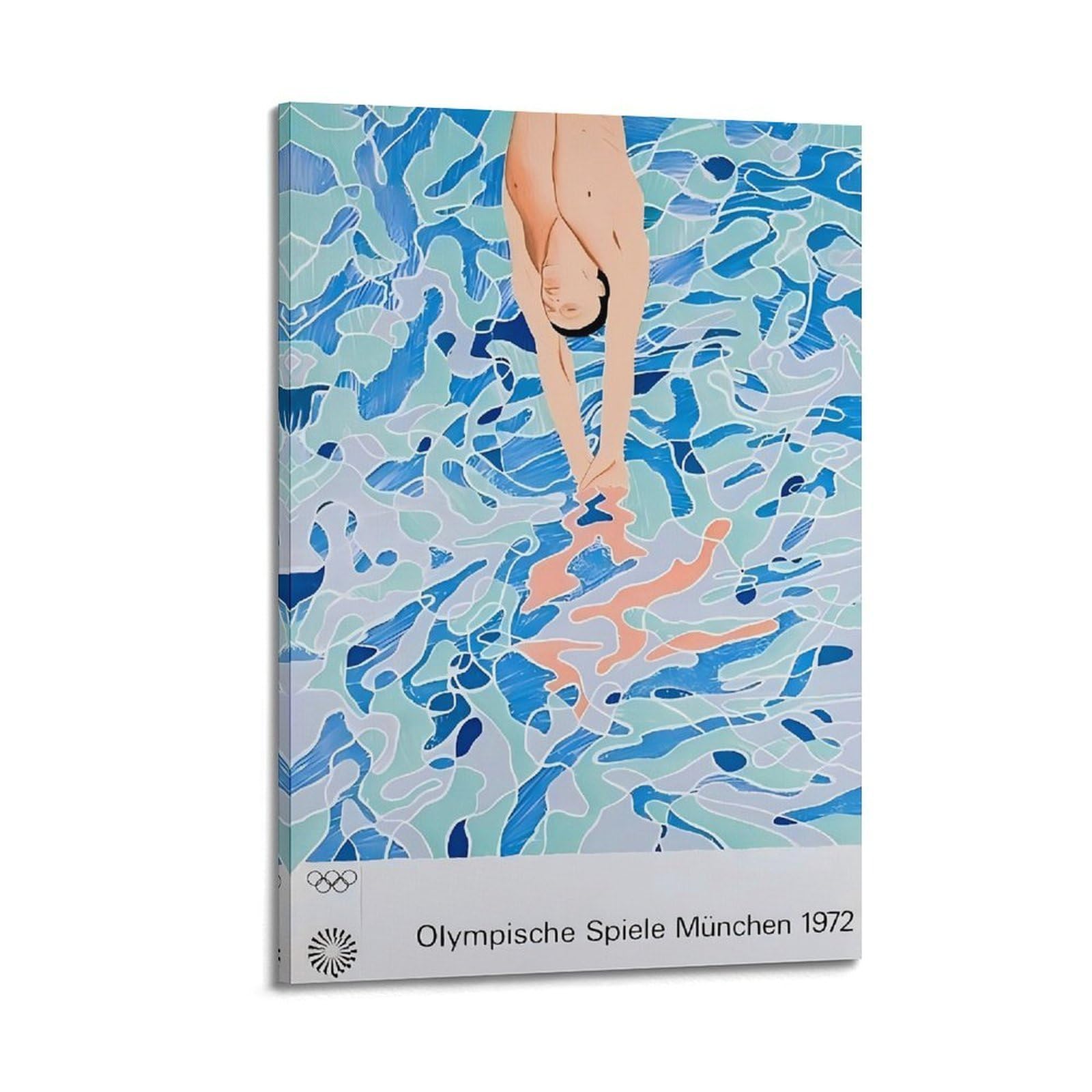 Jocrynsi Frame-Style David Hockney Swimming Pool Diving Vintage Abstract Beige Wall Art Posters Aesthetic Canvas Wall Art Print Home Decor For Bedroom Living Room12x18inch(30X45cm)