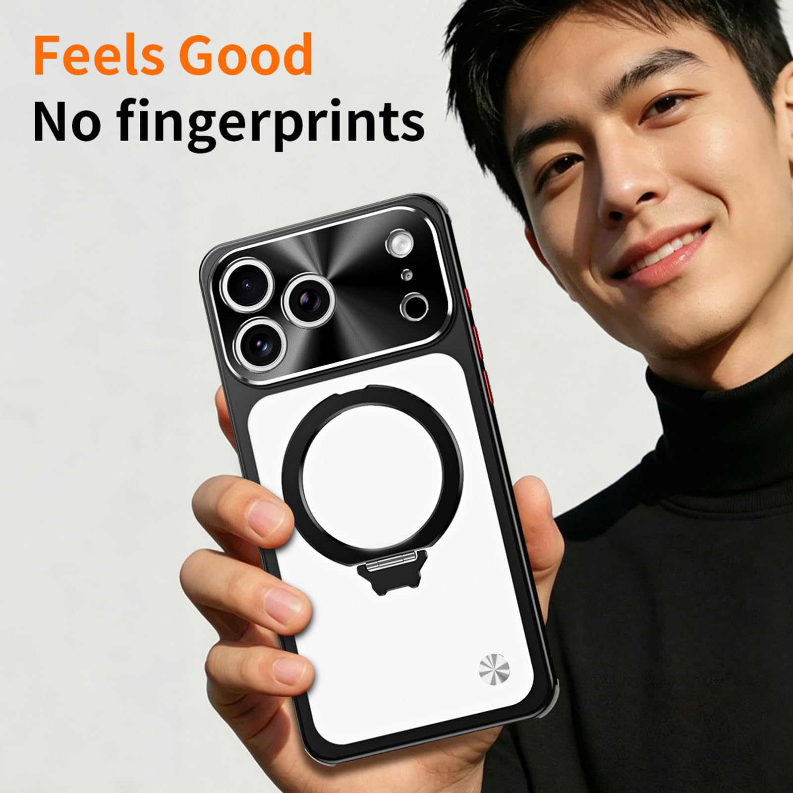 Magnetische Hülle für iPhone 17 Pro Max/17 Pro, Dünne Aluminiumlegierung Rahmen Metall Schutzhülle mit Drehbar Ständer Handyhülle,Schwarz,17 Pro