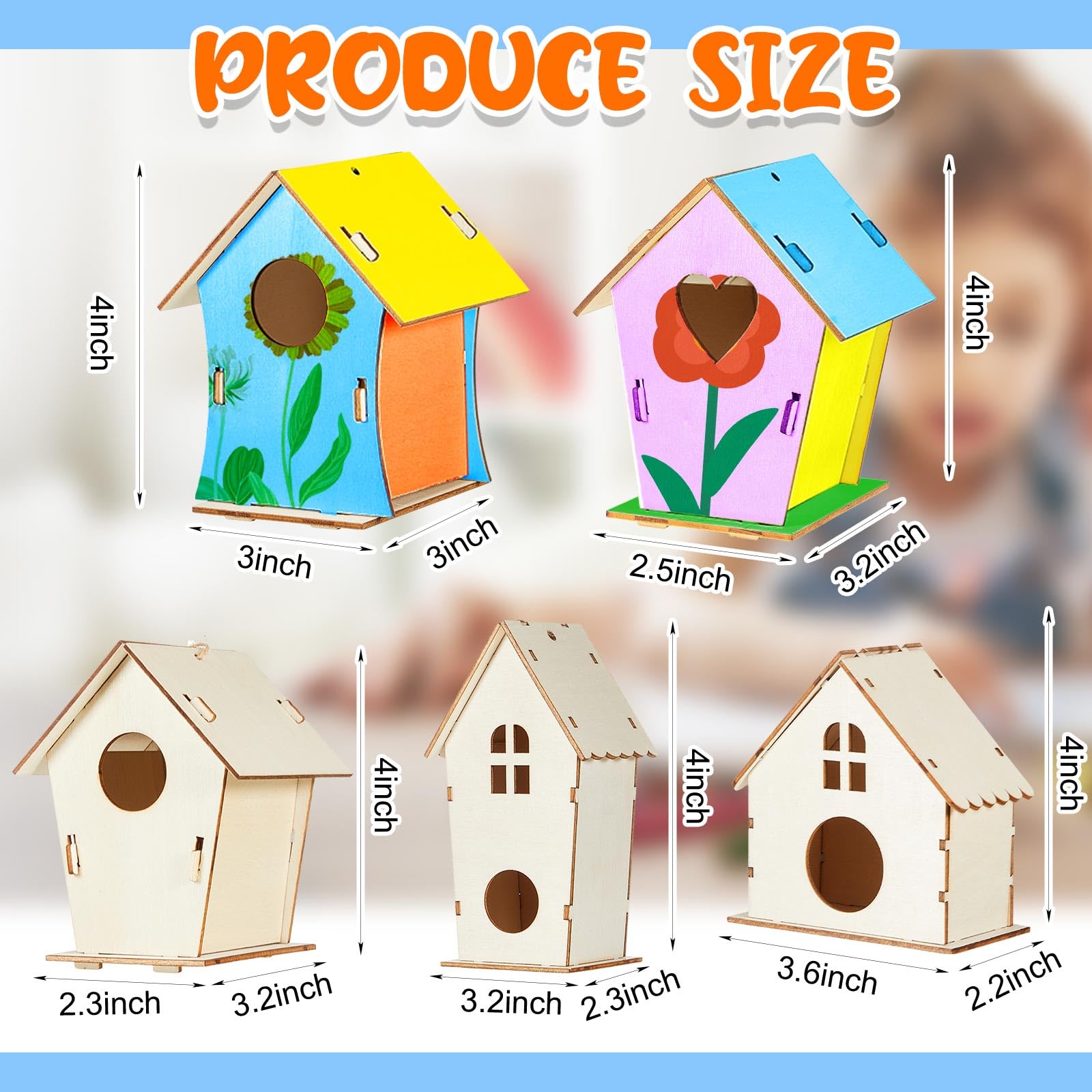 Juexica 15 casas de pájaros de madera de 4 pulgadas, casas de pájaros de madera sin terminar, kits de artes y manualidades de primavera, casas de pájaros de madera para niños a granel para que los