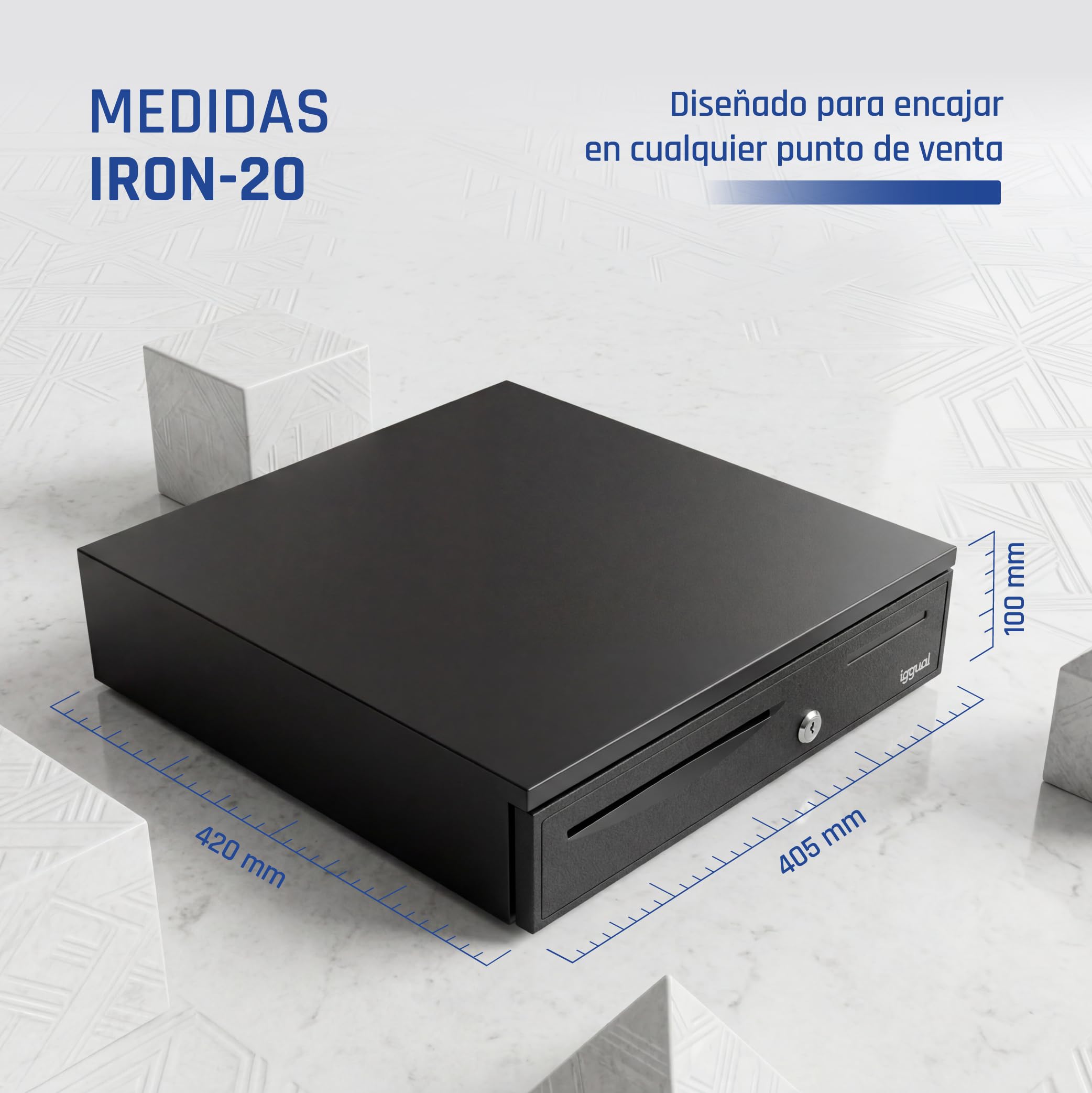 iggual Tiroir porte-monnaie IRON-20 caisse enregistreuse RJ11 12V 42 x 40,5 x 10 cm