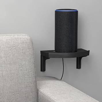 D-Line 1-Shelf Modern Black Wall-Mounted Adjustable Outlet Shelf for Echo Dot, Smart Phones & Tablets