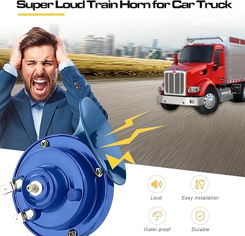 Miniatura 3 de Paquete de 2 bocinas de tren con sonido de 300 DB súper fuerte, bocina de alarma de seguridad impermeable de 12 V, kit de reemplazo de bocina doble