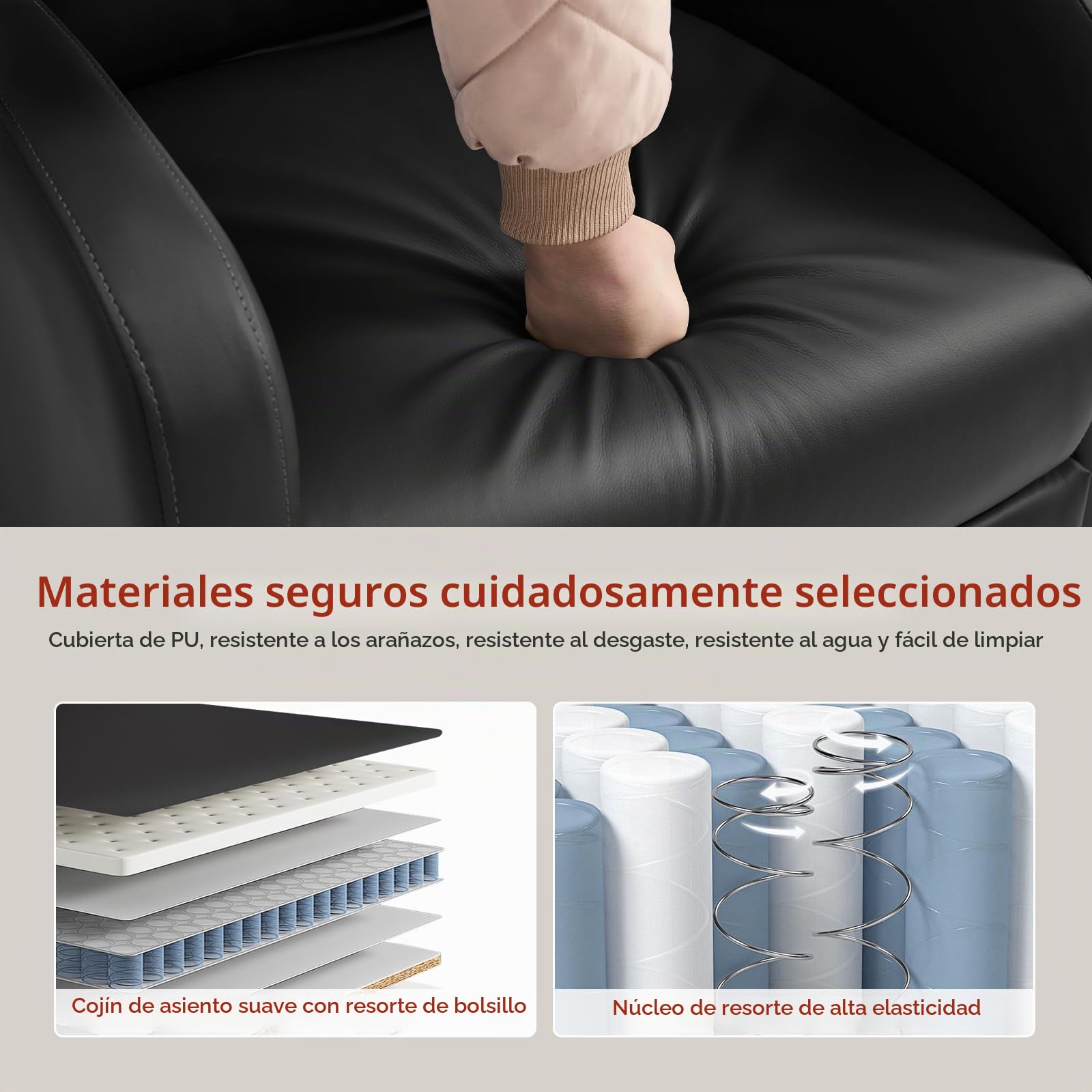 WOLTU Sillón Reclinable, Respaldo Reposapiés Elevable, PU, Negro | Sillon Relax Inclinable, Butaca Reclinable, Asiento Acolchado, Sofá Individual de Lectura, Salón y Dormitorio