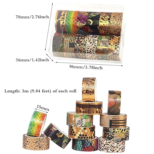 Miniatura 2 de Juego de 19 rollos de cinta washi, cintas adhesivas Washi de lámina dorada para diario de viñetas, cinta decorativa a granel para álbumes de