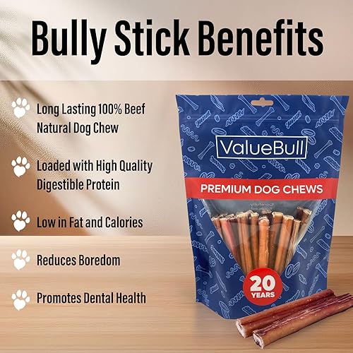 Miniatura 4 de ValueBull Bully Sticks para perros, medianos de 6 pulgadas, paquete a granel de 100 unidades, golosinas naturales para perros, 100% pizzas de carne