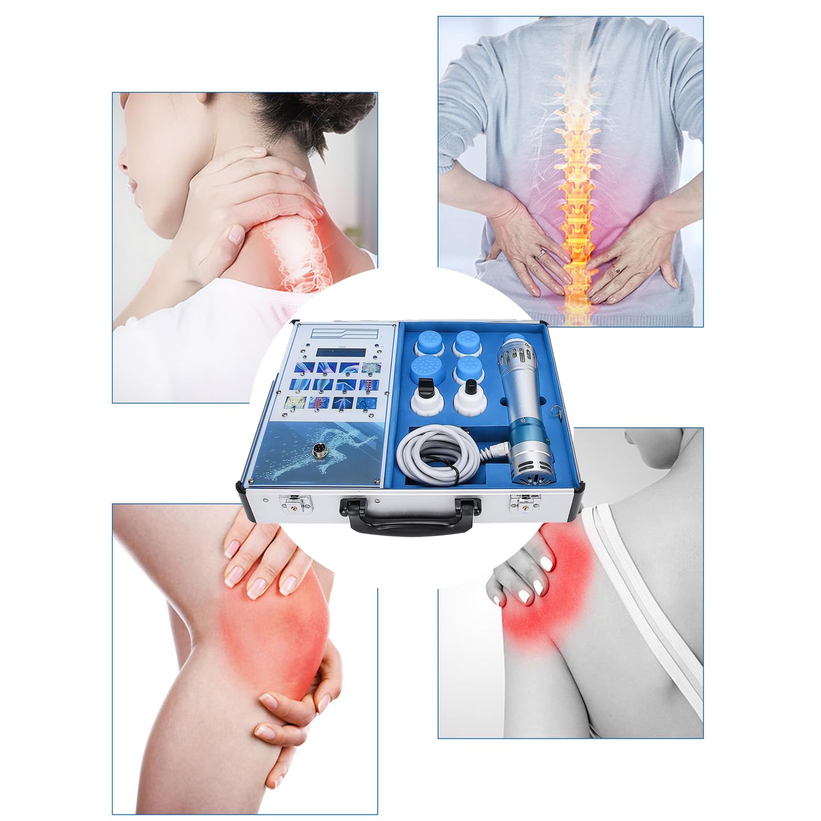 Macchina per Terapia con Onde D'Urto Extracorporee Elettromagnetiche con 1 Impugnatura e 7 Sonde,Macchina Portatile per Terapia Ad Onde D'Urto, per Alleviare Il Dolore Muscolare Massaggiatore