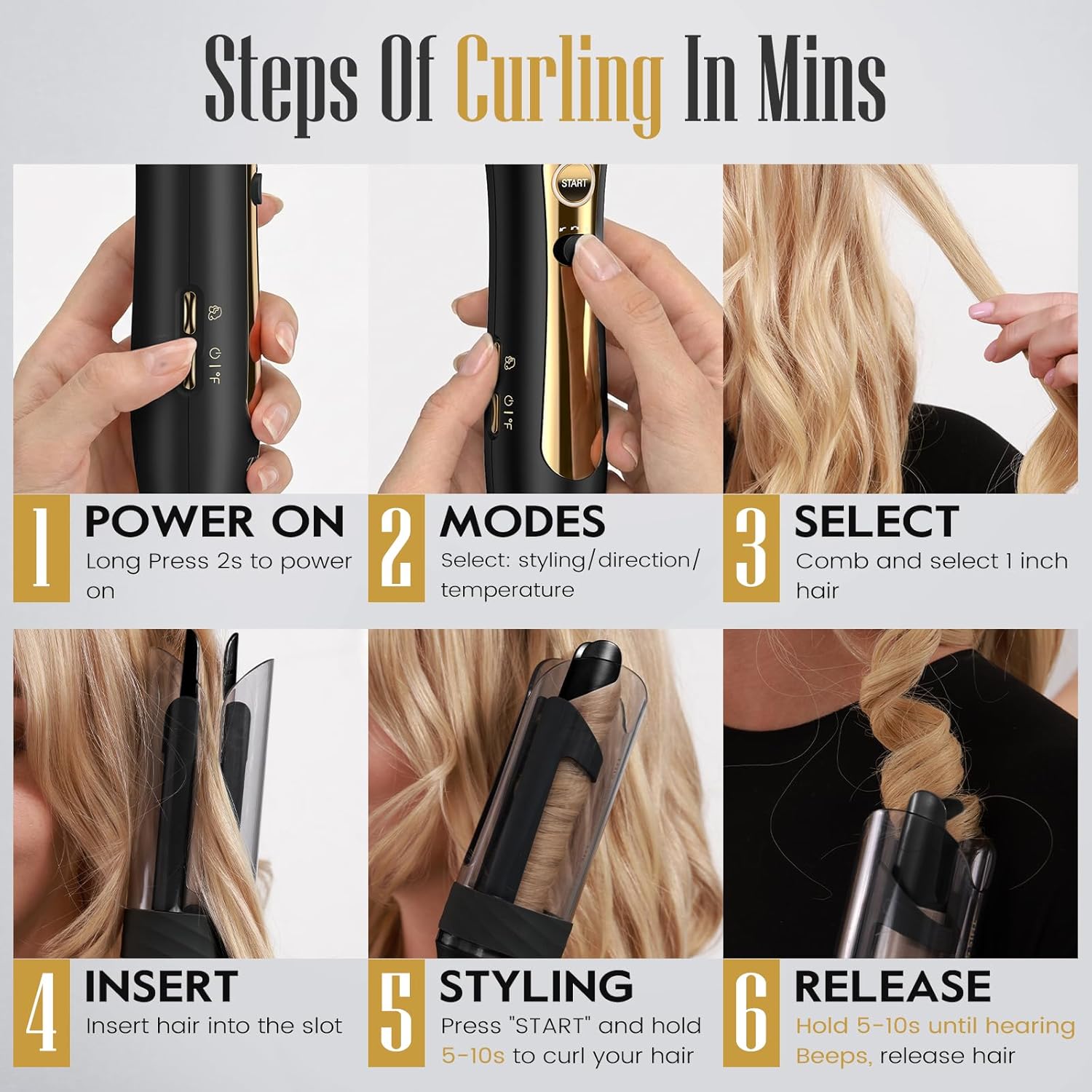 ZAVAREA Automatic Rotating Curling Iron for Long Hair - 1 Inch Curling Wand for Beach Waves & Loose Curls, Easy Hair Curler for Beginners, Anti-Scald & Frizz-Free, Dual Voltage for Travel