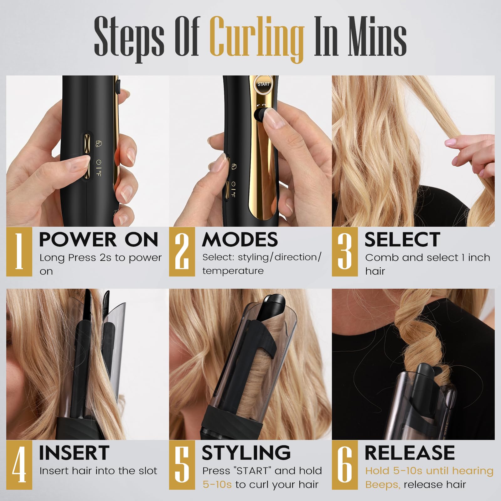 ZAVAREA Automatic Rotating Curling Iron with Ceramic Barrel