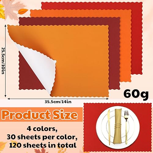 Miniatura 2 de Panelee 120 manteles individuales de papel de otoño de 10 x 14 pulgadas, manteles individuales desechables de papel con borde ondulado festoneado,