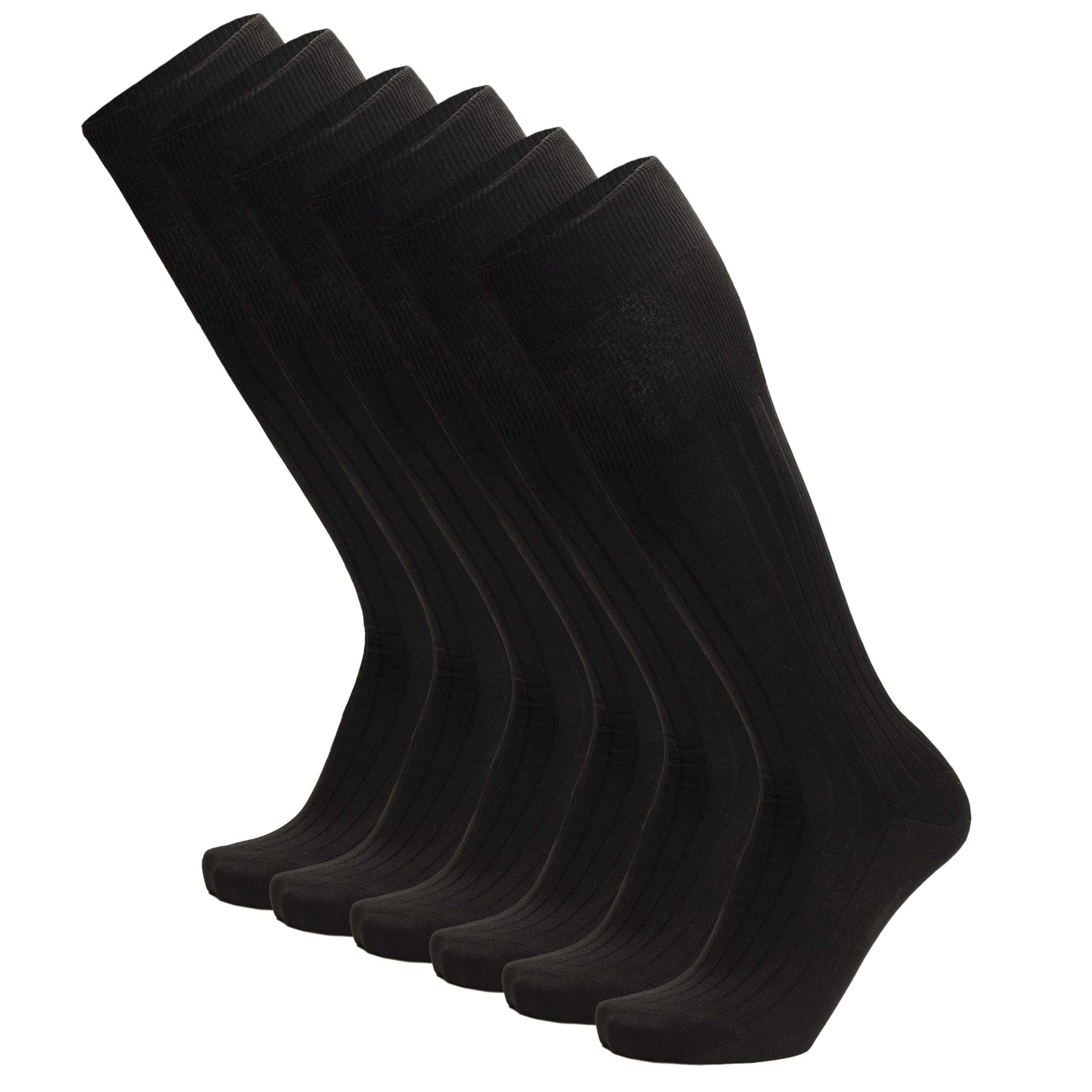 Ciocca 6 Paia Calze Uomo Lunghe a Costa Larga in Filo di Scozia 100% Cotone Eleganti Business Formali Traspiranti Comfort Quotidiano