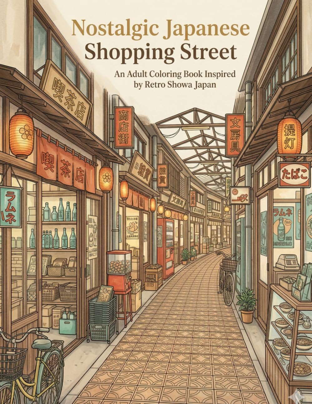 Nostalgic Japanese Shopping Street: An Adult Coloring Book Inspired by Retro Showa Japan