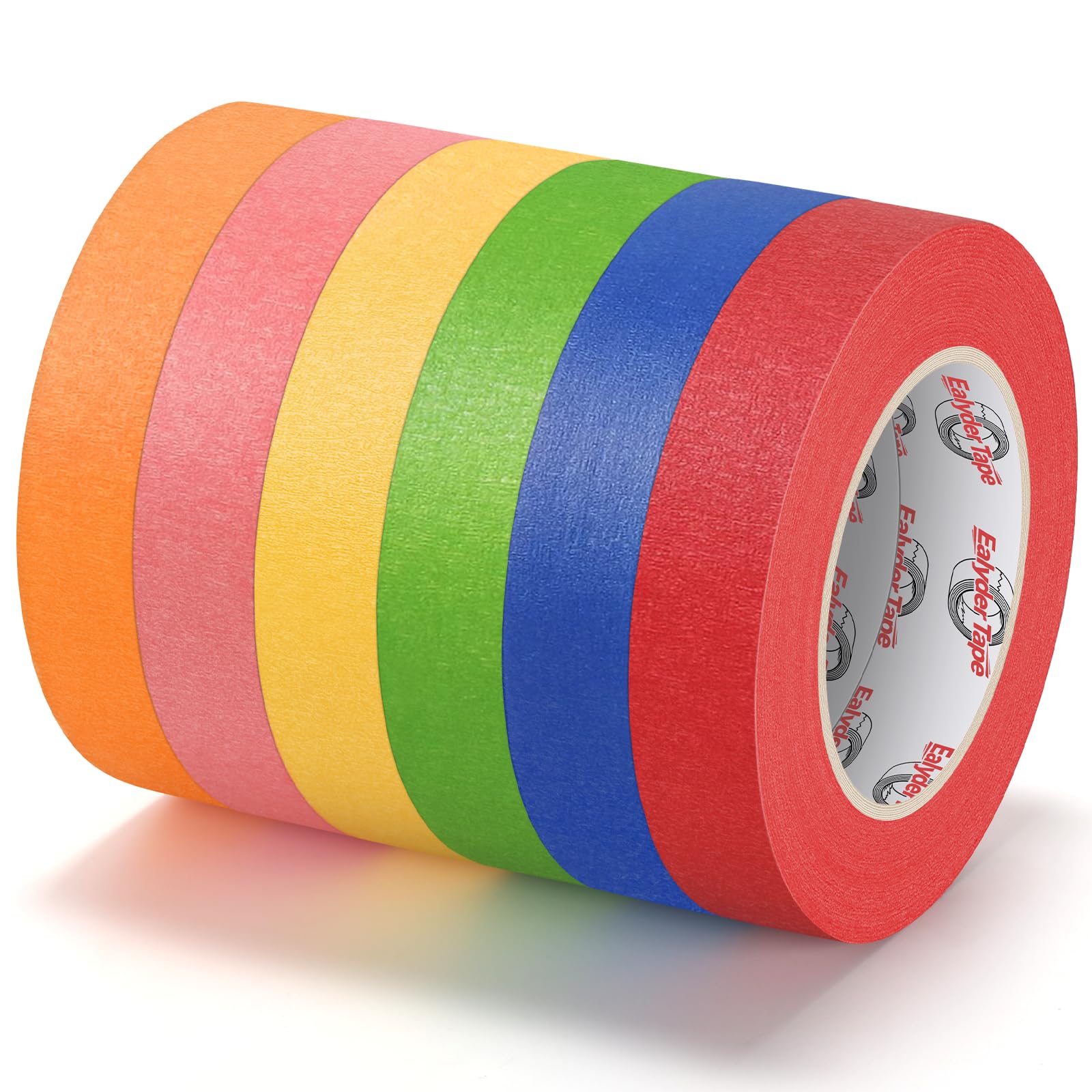 Ealyder Tape 6 Rolls Colored Masking Tape - Rainbow Color, 24mm x 54m Colorful Craft Tape, Painters Tape Great for Crafts, Art, Labeling, DIY Decorative