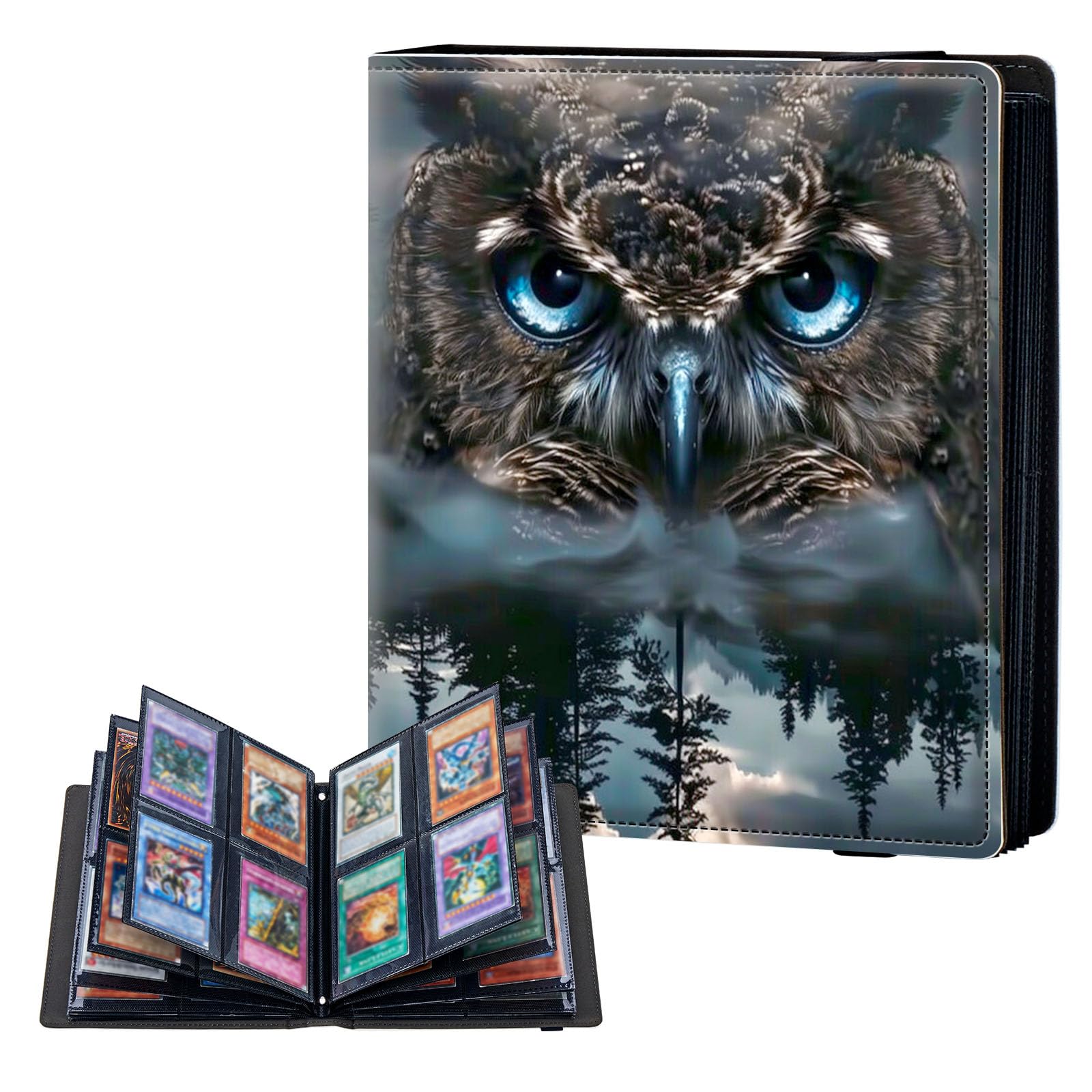 ETLKJVBL 4 Pocket Trading Card Binder, Card Collection Binder for TCG, MTG, Sports Cards, Baseball, Angry Looking Owl Trading Card Book Holder for Collectors, Top Loader Binder — image 1