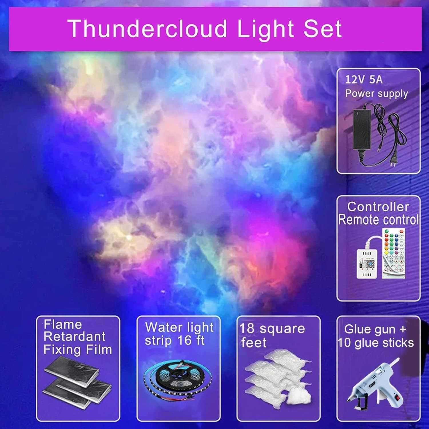 15 M Wolkenlicht, Mehrfarbig, Wechselnde Lichteffekte, Atmosphärenlicht For Gaming-Zimmer, 3D-Gewitterwolken-RGB-Licht, Wand- Und Deckenleuchte