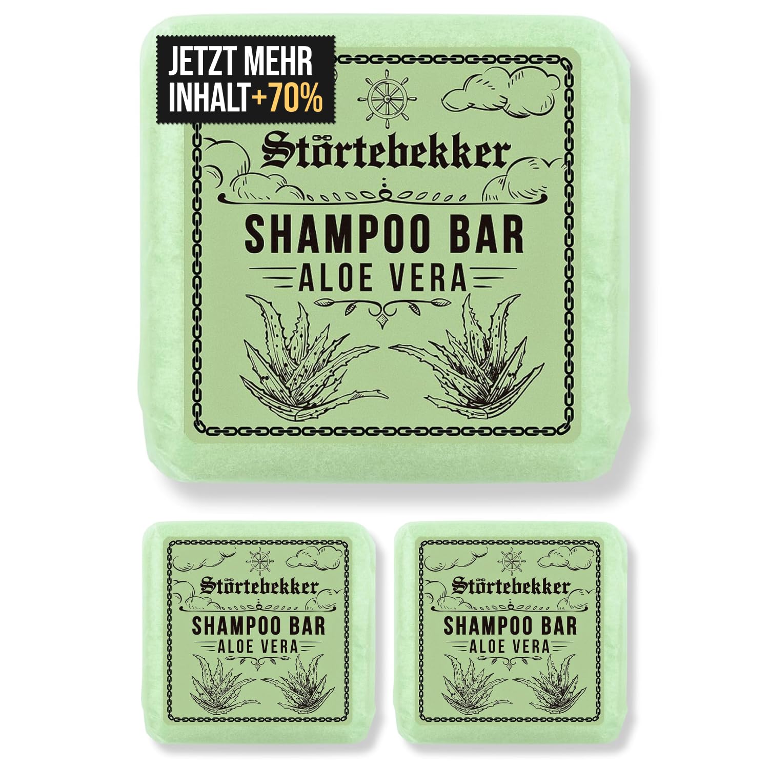 Störtebekker® Premium Shampoo Bar Aloe Vera (3x) - Festes Shampoo Herren & Damen - 3in1 Duschseife Männer für Haare, Kopfhaut & Bart - Feuchtigkeitsshampoo - vegan, handgefertigt - 3x100g
