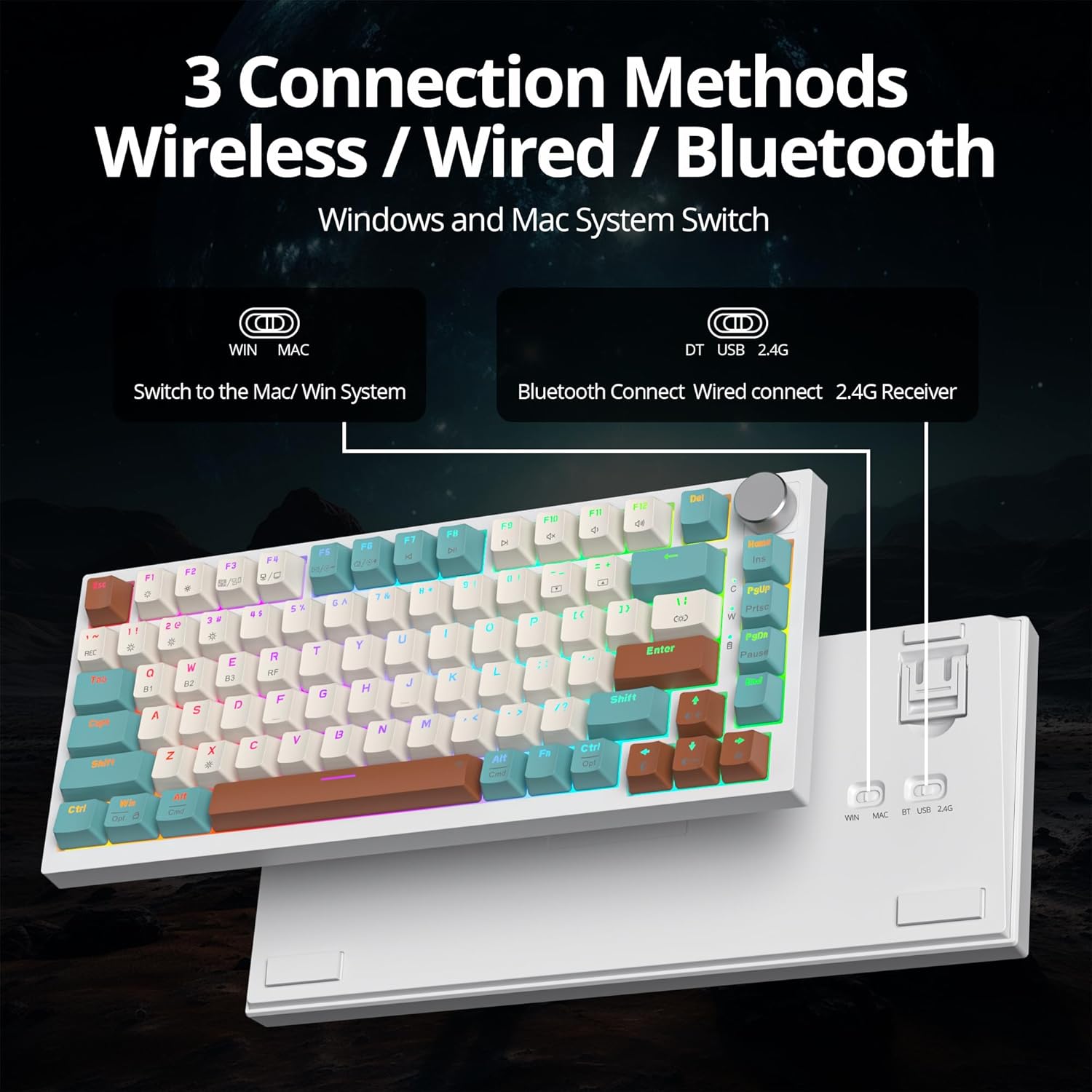 82 Keys Wireless Gaming Keyboard 75 Percent,Triple Mode Bluetooth/2.4Ghz/USB Pre-lubed Hot Swappable Mechanical Keyboard, w/Knob&Sound-Absorbing Pads,4000mAh Battery for Mac/Win (Brown)