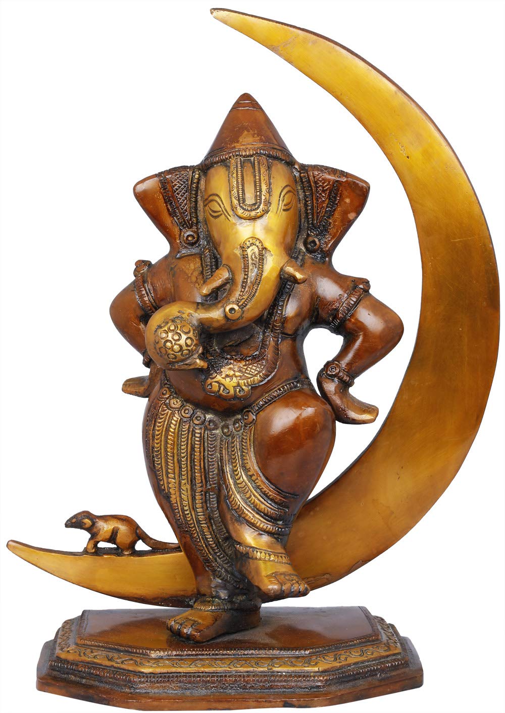 Exotic India Chandra Ganesha - Brass Statue - Color Double Chola Color