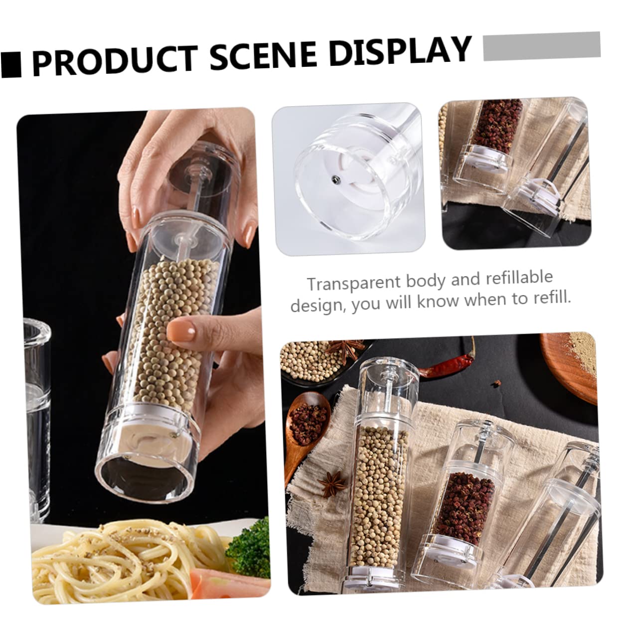 COLLBATH Pepper Grinder Tool Shakers Adjustable Sea Salt Manual Dredge Shaker Salt Shaker Hand Peppermills Pepper Grinder Clear Container Pepper Mill Grinder Pepper Crusher Acrylic Material