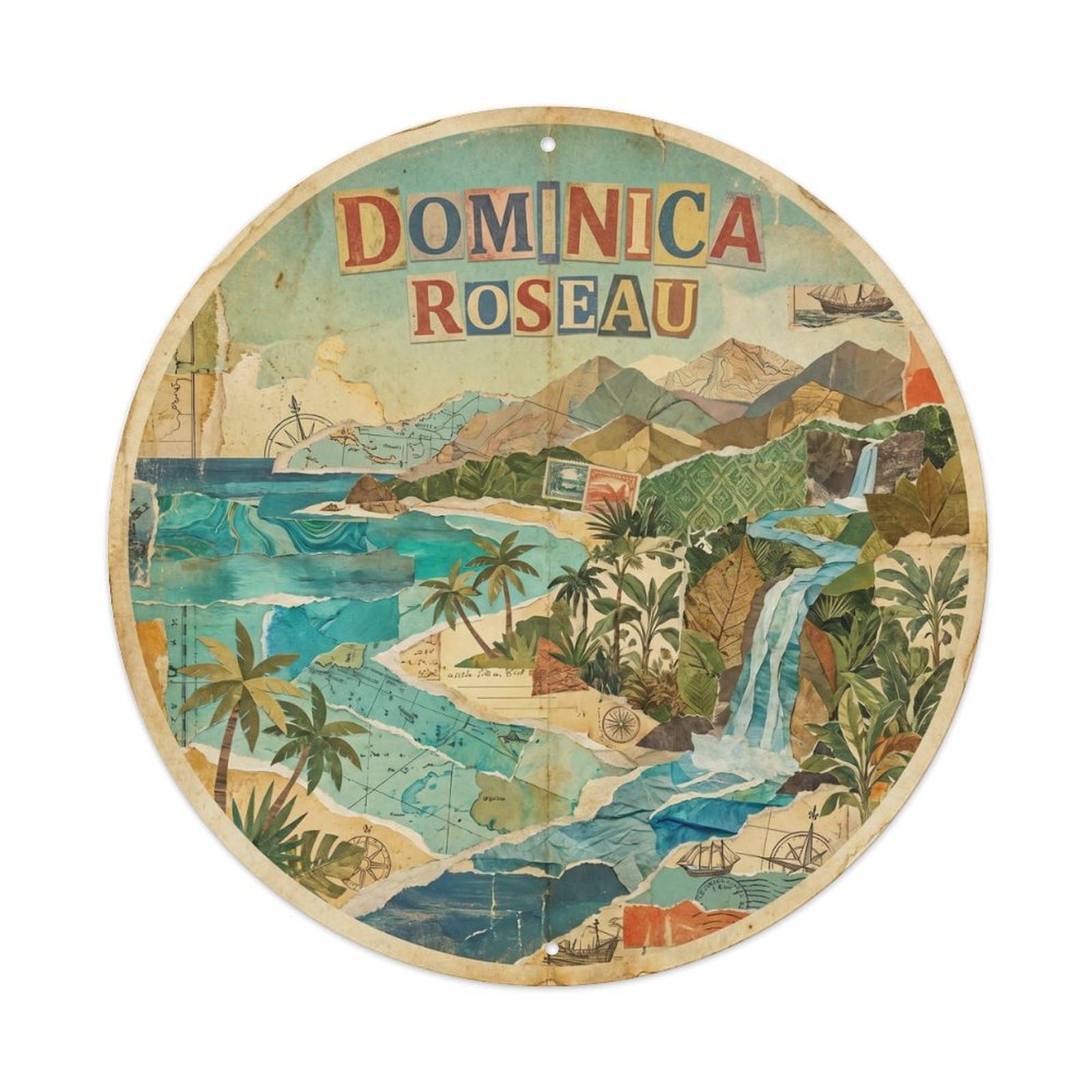 Dominica Roseau Seaside Scenery Collage Travel Metal Tin Sign