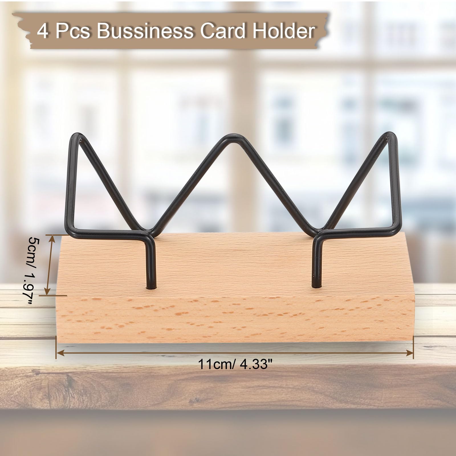 PATIKIL Wood Business Card Holder for Desk 4 Pcs Desktop Business Card Holder Wooden Name Card Display Stand Organizer for Office Home Exhibition Light Wood Color - Image 2