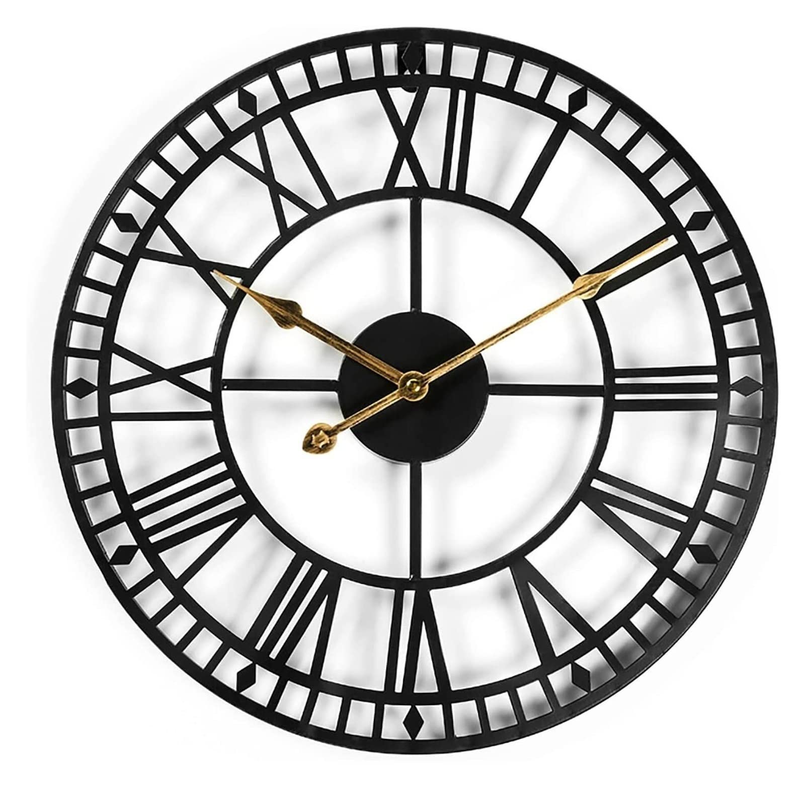 MYUYEE Farmhouse Vintage Clock Metal Ative 3D Roman Numeral Silent Battery Operated Industrial Style for Bedroom Office,Svart-80 * 80cm (Svart-60 * 60cm)