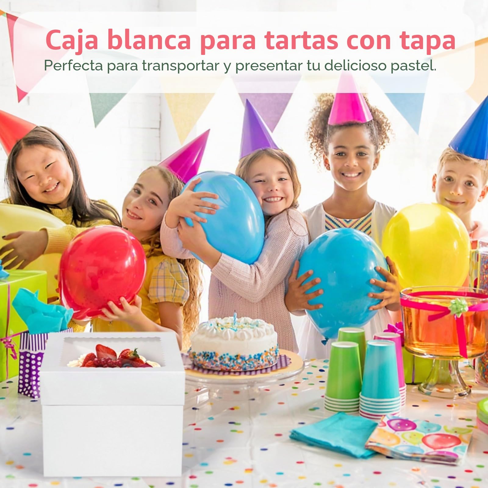 Varku 15 juegos de cajas para tartas, incluye 15 cajas para pasteles y 15 tablas, 25,4 x 25,4 x 20,4 cm, cajas de panadería blancas con ventanas, recipientes desechables para tartas con tapa para