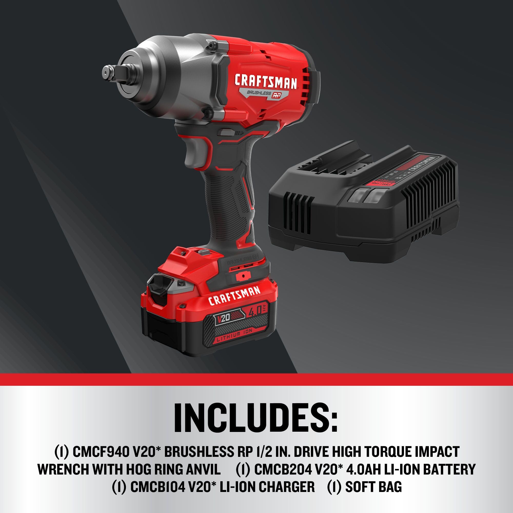 CRAFTSMAN V20 RP Impact Wrench, Cordless, Brushless, High Torque