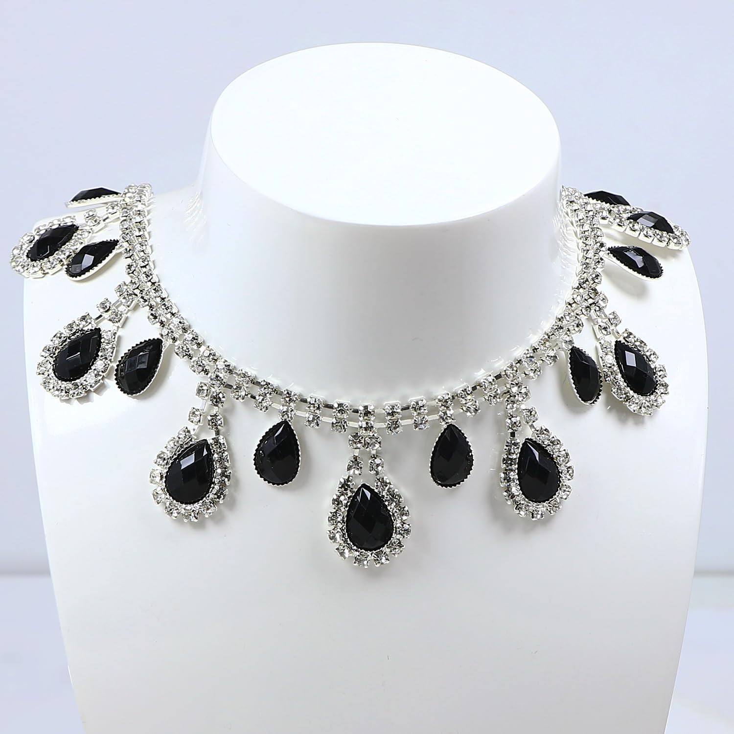 DONGZHOU Rhinestone Fringe Trim, 1 Yard Black Drop Tassle Chain Diamond Crystal Tassle Trim for Sewing Dress Bridal Wedding Decoration Jewelry Making Clothing Accessories