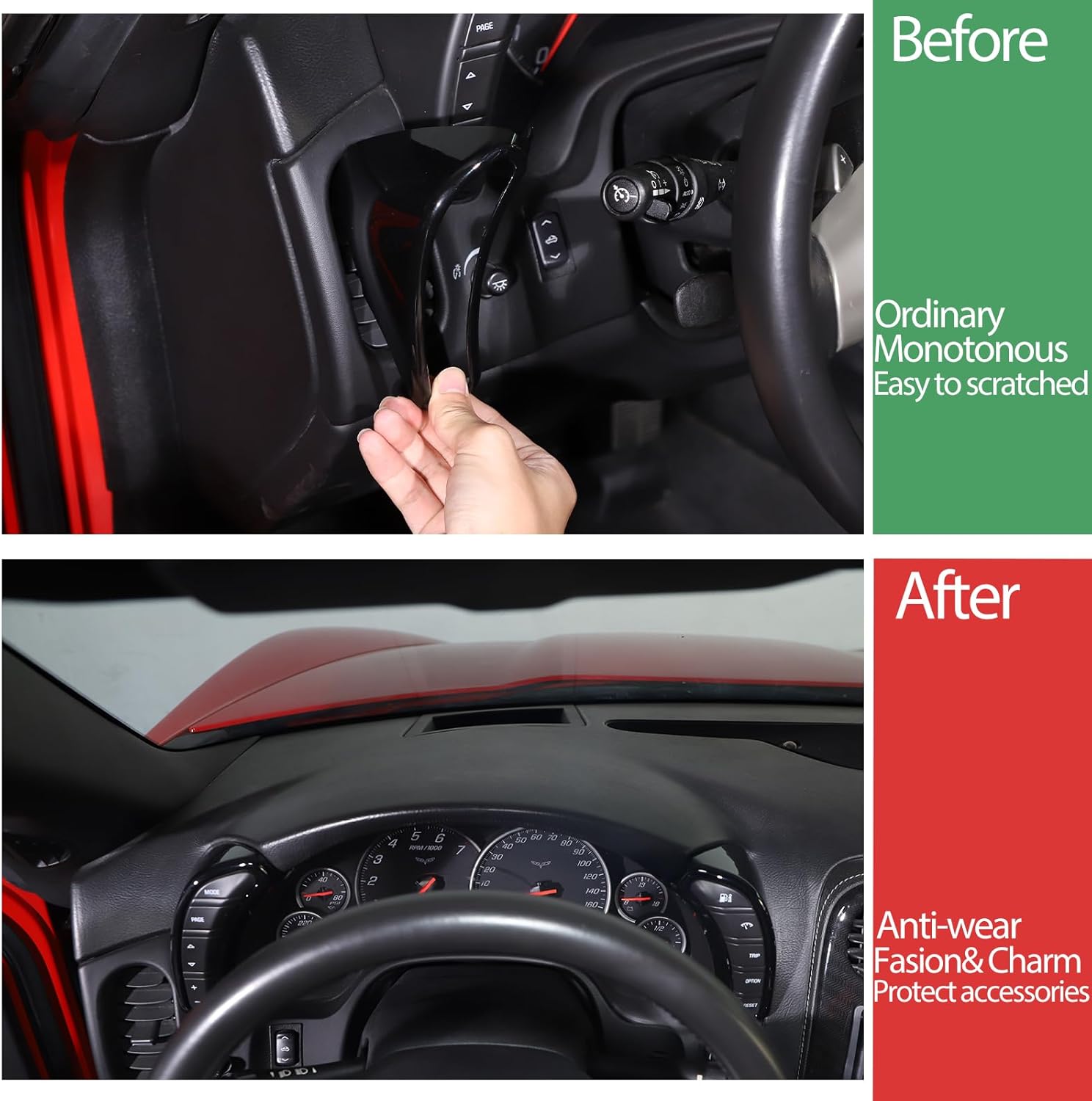 Dashboard Button Cover Trim Compatible with Chevy Corvette C6 2005-2013, Speedometer Bezel Cover Trim Frame Interior Accessories (Gloss Black)
