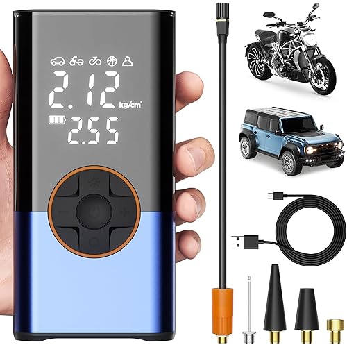 ZPN Tire Inflator Portable Air Compressor，150PSI Electric with Digital Pressure Gauge，2000mAh Air Pump for Car Tires，Quick Inflatable Ball for Car, Bike and Motorbike Tyres（Blue）…
