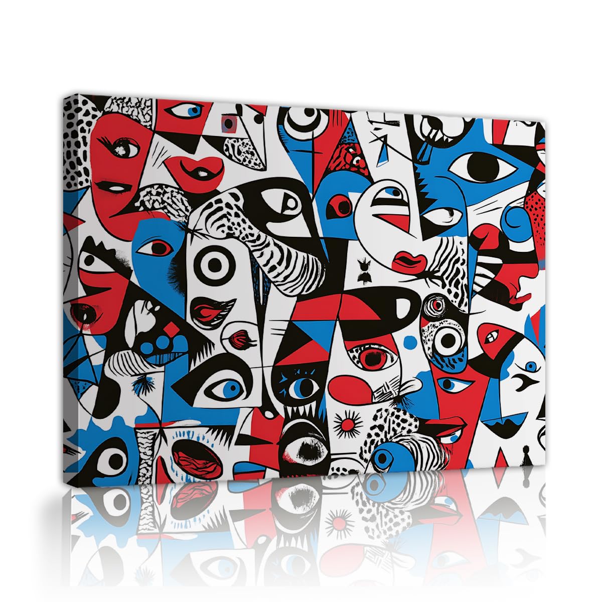 TOANGWALL Abstract Geometric Cubism Faces Canvas Wall Art Guest Room Red Blue Surreal Human Eyes Painting Art Prints for Bar Club Decor 85x100cm