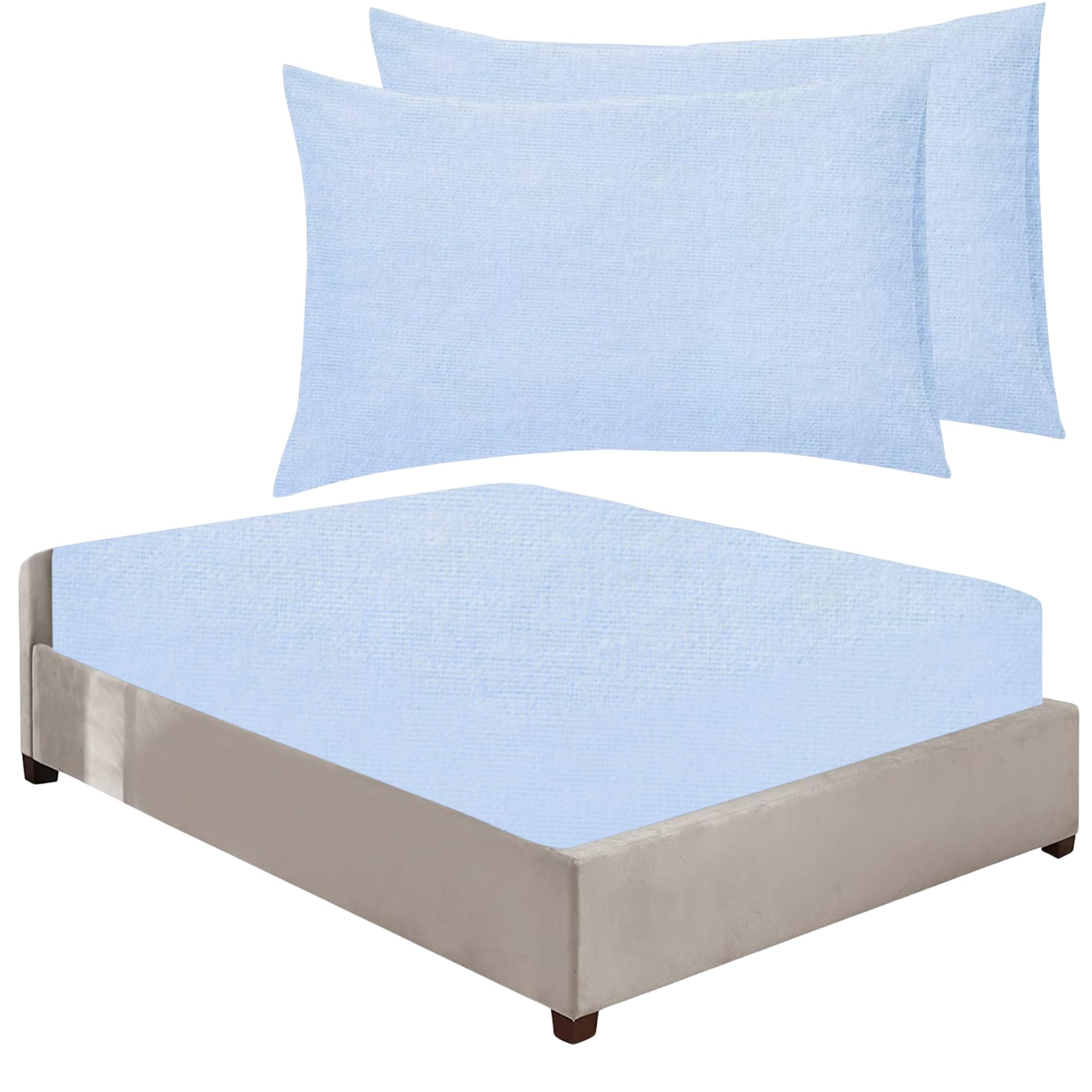Niys Luxury Bedding Sky Blue 100% Brushed Cotton Flannelette 40Cm/16" Extra Deep Fitted Sheets In 12 Colours (, Super King + Pillowcase Pair)