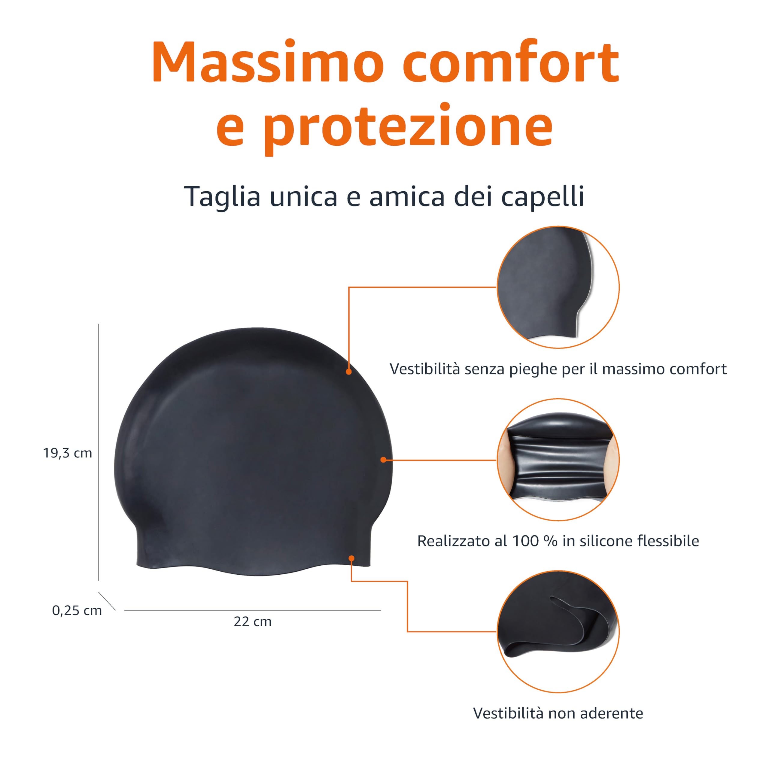 Amazon Basics - Cuffia da Bagno Unisex in Silicone