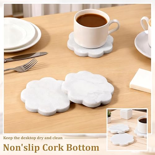 Miniatura 6 de Juego de 4 posavasos de mármol y portavasos - Posavasos de piedra natural para bebidas, modernos portavasos, mesas de bar, escritorios, decoración